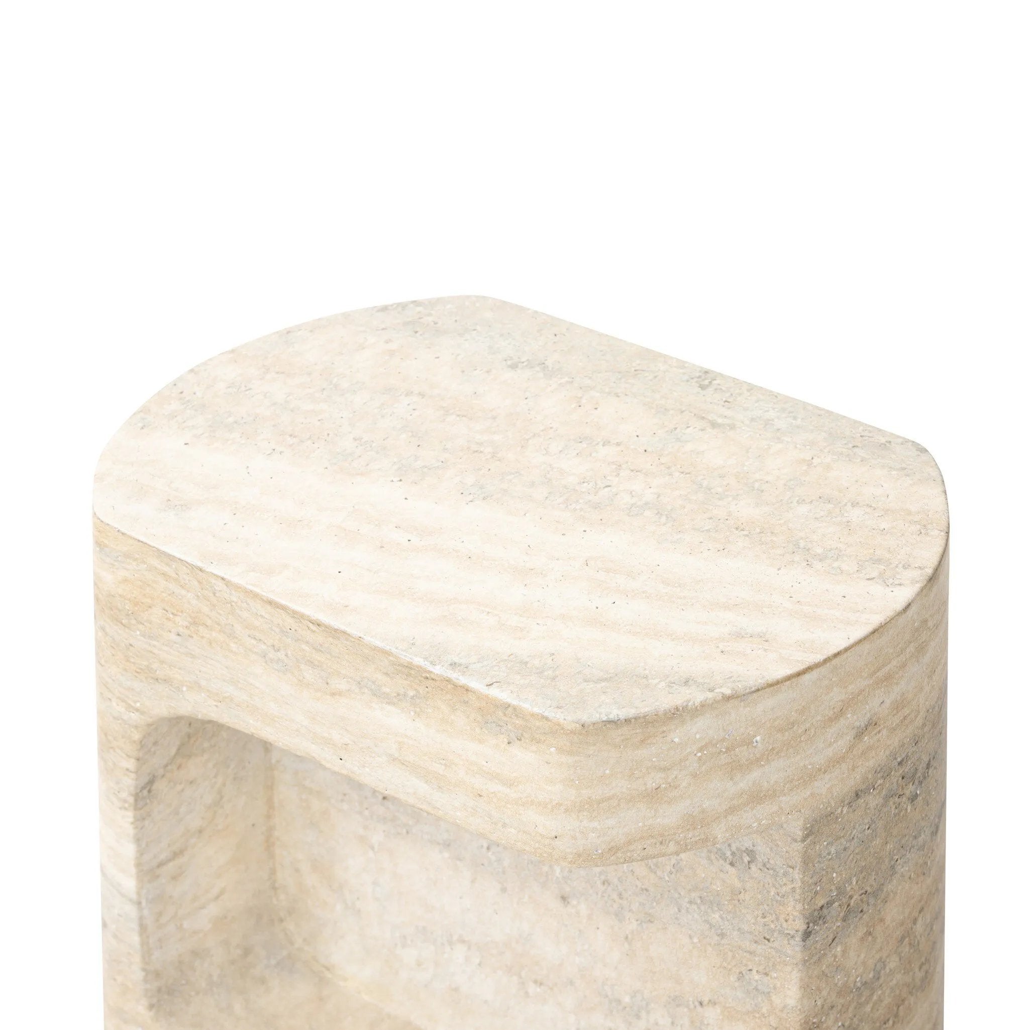 Featuring Clementine Textured Sandy Grey End Table by Four Hands at Amethyst Home. Cutout detailing brings a clean, modern vibe to a versatile end table of cast concrete. A water transfer finish creates a textured look and sandy hue resembling natural travertine.Collection: ChandlerColors: Textured Sandy GreyMaterials: Concrete Weight: 44.09 lbs. Amethyst Home provides interior design, new home construction design consulting, vintage area rugs, and lighting in the Alpharetta metro area.