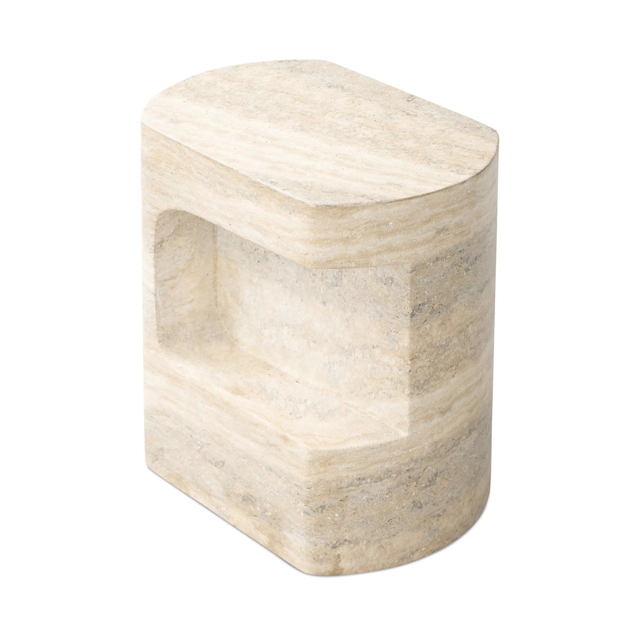 Featuring Clementine Textured Sandy Grey End Table by Four Hands at Amethyst Home. Cutout detailing brings a clean, modern vibe to a versatile end table of cast concrete. A water transfer finish creates a textured look and sandy hue resembling natural travertine.Collection: ChandlerColors: Textured Sandy GreyMaterials: Concrete Weight: 44.09 lbs. Amethyst Home provides interior design, new home construction design consulting, vintage area rugs, and lighting in the Boston metro area.