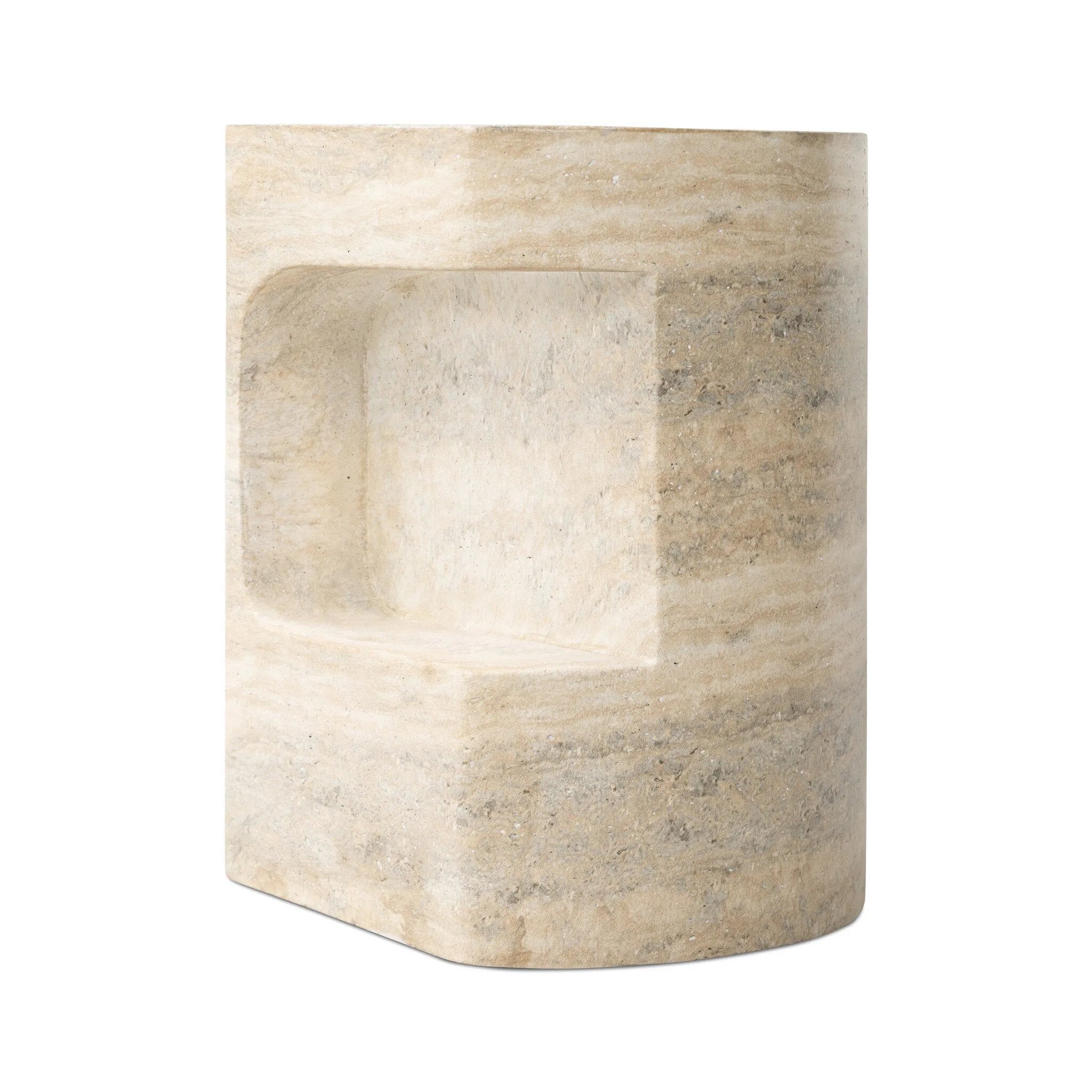 Featuring Clementine Textured Sandy Grey End Table by Four Hands at Amethyst Home. Cutout detailing brings a clean, modern vibe to a versatile end table of cast concrete. A water transfer finish creates a textured look and sandy hue resembling natural travertine.Collection: ChandlerColors: Textured Sandy GreyMaterials: Concrete Weight: 44.09 lbs. Amethyst Home provides interior design, new home construction design consulting, vintage area rugs, and lighting in the Dallas metro area.