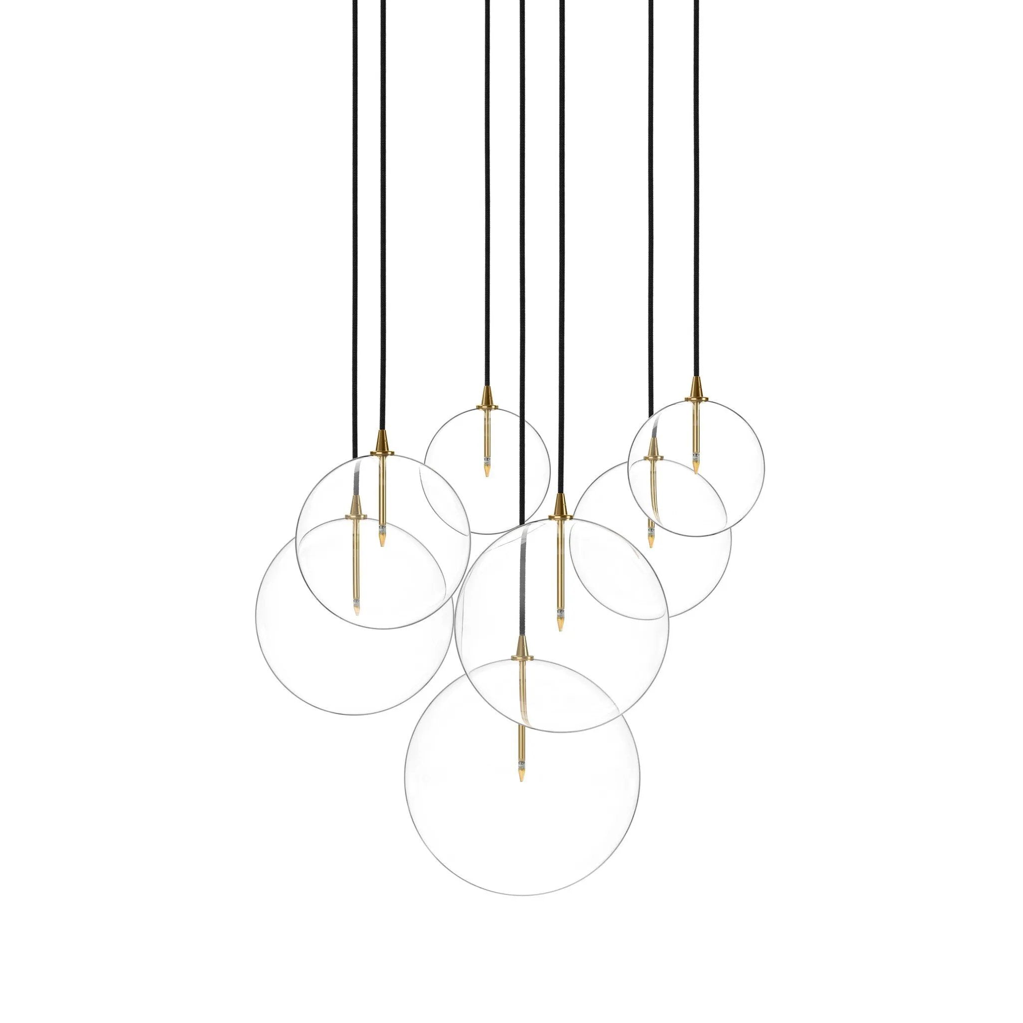 Featuring Cluster Black Cord 7 MIX Burnished Brass Chandelier by Four Hands at Amethyst Home. Clear glass spheres dangle at varying lengths for a stunning effect. Each globe is individually blown, shaped and sculpted by hand through a one-hour process. Brass and glass are 98% recyclable. Designed and sustainably crafted in Poland by Schwung.
Overall Dimensi. Amethyst Home provides interior design, new home construction design consulting, vintage area rugs, and lighting in the Nashville metro area.