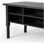 Featuring Concord Charcoal Oak Desk by Four Hands at Amethyst Home. Made from oak veneer with a deep charcoal finish, this executive-size desk delivers ultimate storage, including four drawers on one side plus six open cubbies on the other, granting the option to float-style in a room. Partially turned legs add a design-forward finishing touch.Overall Dimensions: 75"W x 30"L x 3. Amethyst Home provides interior design, new construction, custom furniture, and area rugs in the Des Moines metro area.