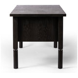 Featuring Concord Charcoal Oak Desk by Four Hands at Amethyst Home. Made from oak veneer with a deep charcoal finish, this executive-size desk delivers ultimate storage, including four drawers on one side plus six open cubbies on the other, granting the option to float-style in a room. Partially turned legs add a design-forward finishing touch.Overall Dimensions: 75"W x 30"L. Amethyst Home provides interior design, new construction, custom furniture, and area rugs in the Salt Lake City metro area.