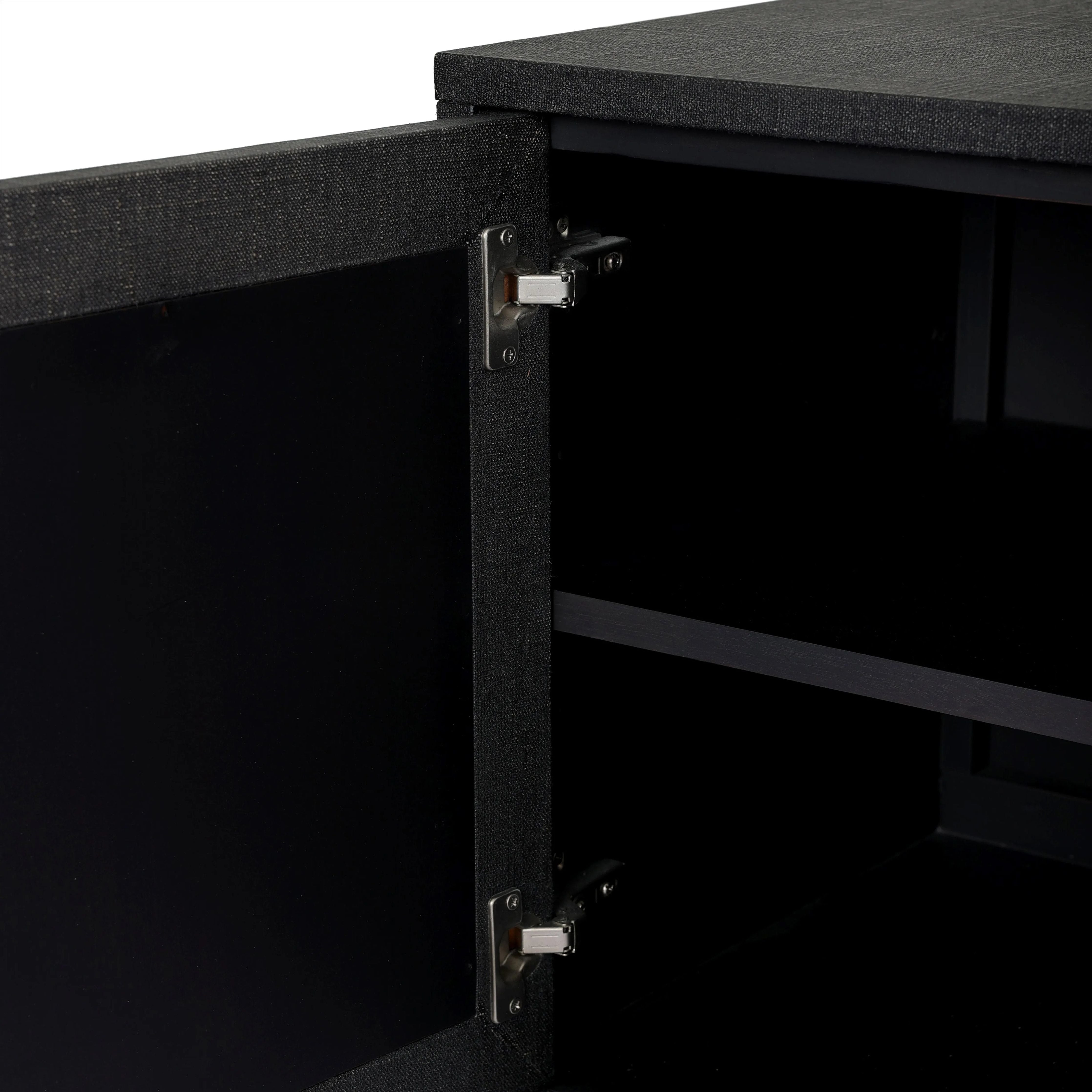 Featuring Cressida Black Linen Sideboard by Four Hands at Amethyst Home. Talk about novelty. Made from painted black linen, arched legs soften otherwise clean, modern shaping. Gunmetal, half-moon iron hardware completes the look. Rear cutouts for cord management.Overall Dimensions: 72"W x 19"L x 30"H
Collection: CallahanColors: Black Linen ,GunmetalMaterial. Amethyst Home provides interior design, new home construction design consulting, vintage area rugs, and lighting in the Charlotte metro area.