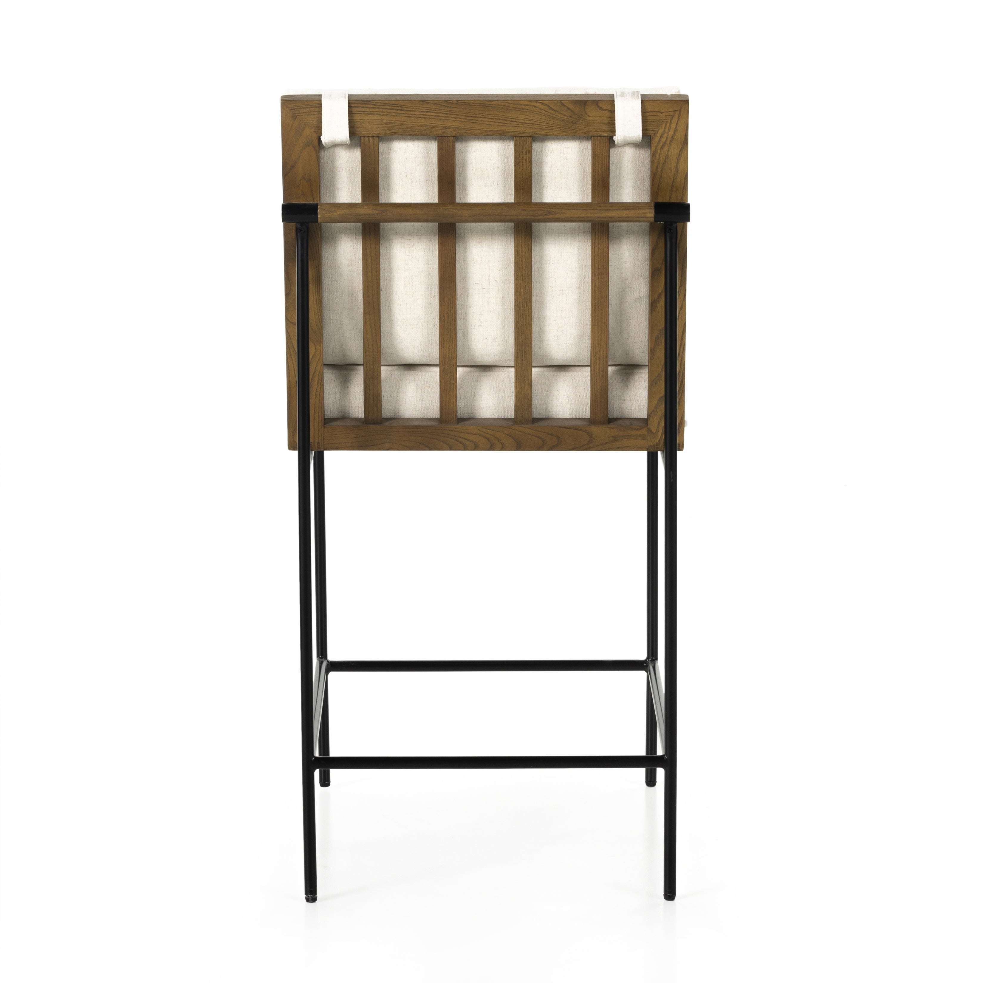 Featuring Crete Savile Flax-Counter Stool by Four Hands at Amethyst Home. Crisp and clean, with natural panache. Slim, black-finished iron frames a floating ladderback of honey-finished oak and cream-colored high-performance seating. Rear handle detail adds a fashionable finishing touch. Performance fabrics are specially created to withstand spills, stains, high traffic and wear, . Amethyst Home provides interior design, new construction, custom furniture, and area rugs in the Portland metro area.