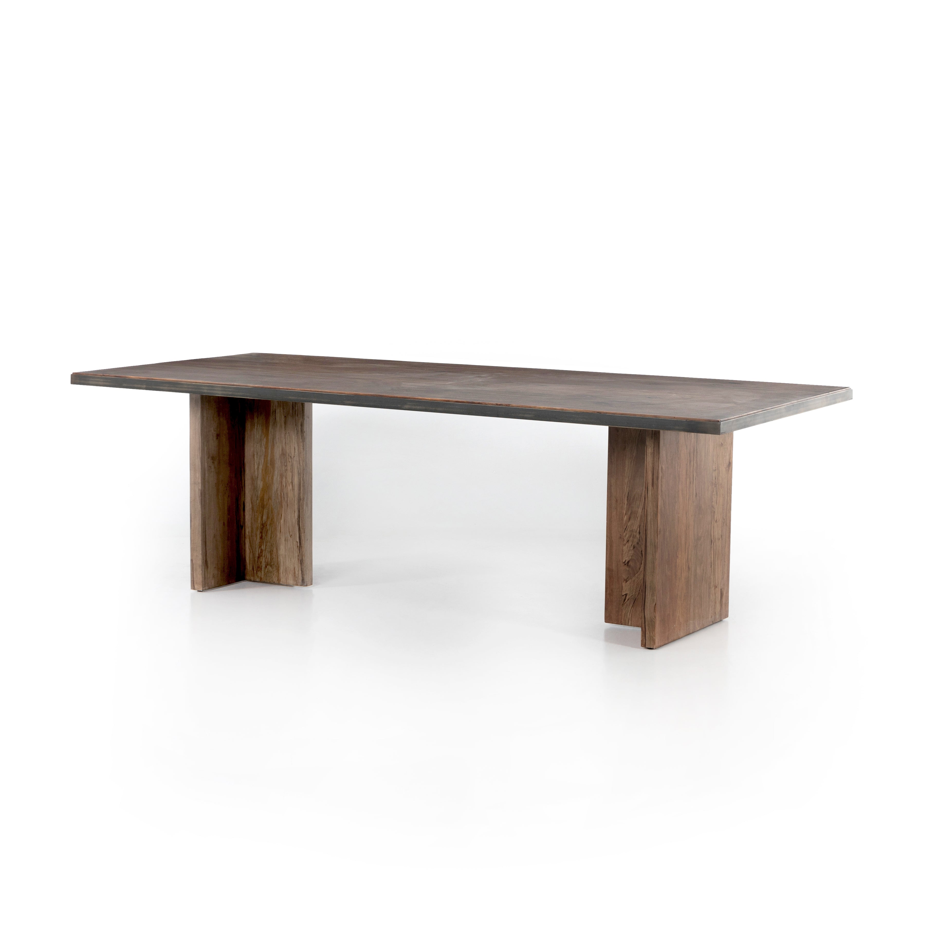 Featuring Cross Spalted Alder Dining Table by Four Hands at Amethyst Home. The Cross Spalted Alder Dining Table features an iron strapping with a brushed gold finish adds a rustic, industrial edge to a substantial plank table. Beautiful graining marks simple, cross-shaped trestles and table top.
Overall Dimensions: 94"W x 42"L x 30"HColors: Dark Spalt.  Amethyst Home provides interior design, new home construction design consulting, vintage area rugs, and lighting in the Salt Lake City metro area.