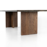Featuring Cross Spalted Alder Dining Table by Four Hands at Amethyst Home. The Cross Spalted Alder Dining Table features an iron strapping with a brushed gold finish adds a rustic, industrial edge to a substantial plank table. Beautiful graining marks simple, cross-shaped trestles and table top.
Overall Dimensions: 94"W x 42"L x 30"HColors: Dark Spalted Prima.  Amethyst Home provides interior design, new home construction design consulting, vintage area rugs, and lighting in the Austin metro area.