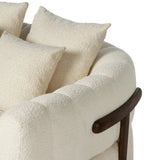 Featuring Doss Terra Brown Oak Media Lounger by Four Hands at Amethyst Home. The ultimate in polished media style seating has arrived. Framed in oak, this lounger is constructed with two separate pieces — the seat and the back — and accompanied by four toss cushions. The lounger features evenly spaced spring suspension and a heavy boucle upholstery stitche. Amethyst Home provides interior design, new home construction design consulting, vintage area rugs, and lighting in the Dallas metro area.