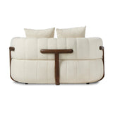 Featuring Doss Terra Brown Oak Media Lounger by Four Hands at Amethyst Home. The ultimate in polished media style seating has arrived. Framed in oak, this lounger is constructed with two separate pieces — the seat and the back — and accompanied by four toss cushions. The lounger features evenly spaced spring suspension and a heavy boucle upholstery stitc. Amethyst Home provides interior design, new home construction design consulting, vintage area rugs, and lighting in the Portland metro area.