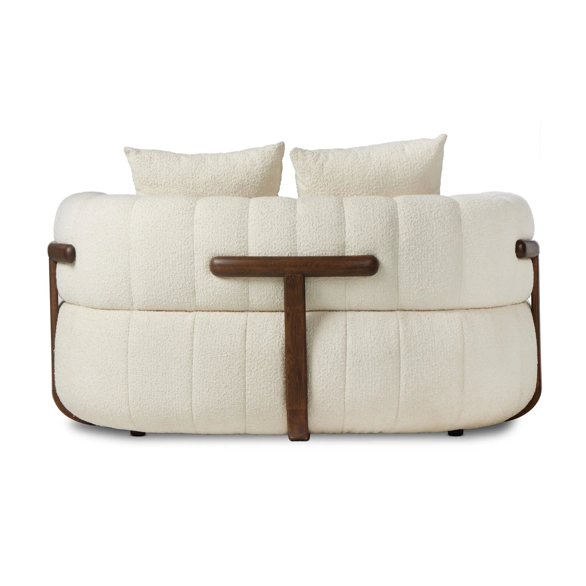 Featuring Doss Terra Brown Oak Media Lounger by Four Hands at Amethyst Home. The ultimate in polished media style seating has arrived. Framed in oak, this lounger is constructed with two separate pieces — the seat and the back — and accompanied by four toss cushions. The lounger features evenly spaced spring suspension and a heavy boucle upholstery stitc. Amethyst Home provides interior design, new home construction design consulting, vintage area rugs, and lighting in the Portland metro area.