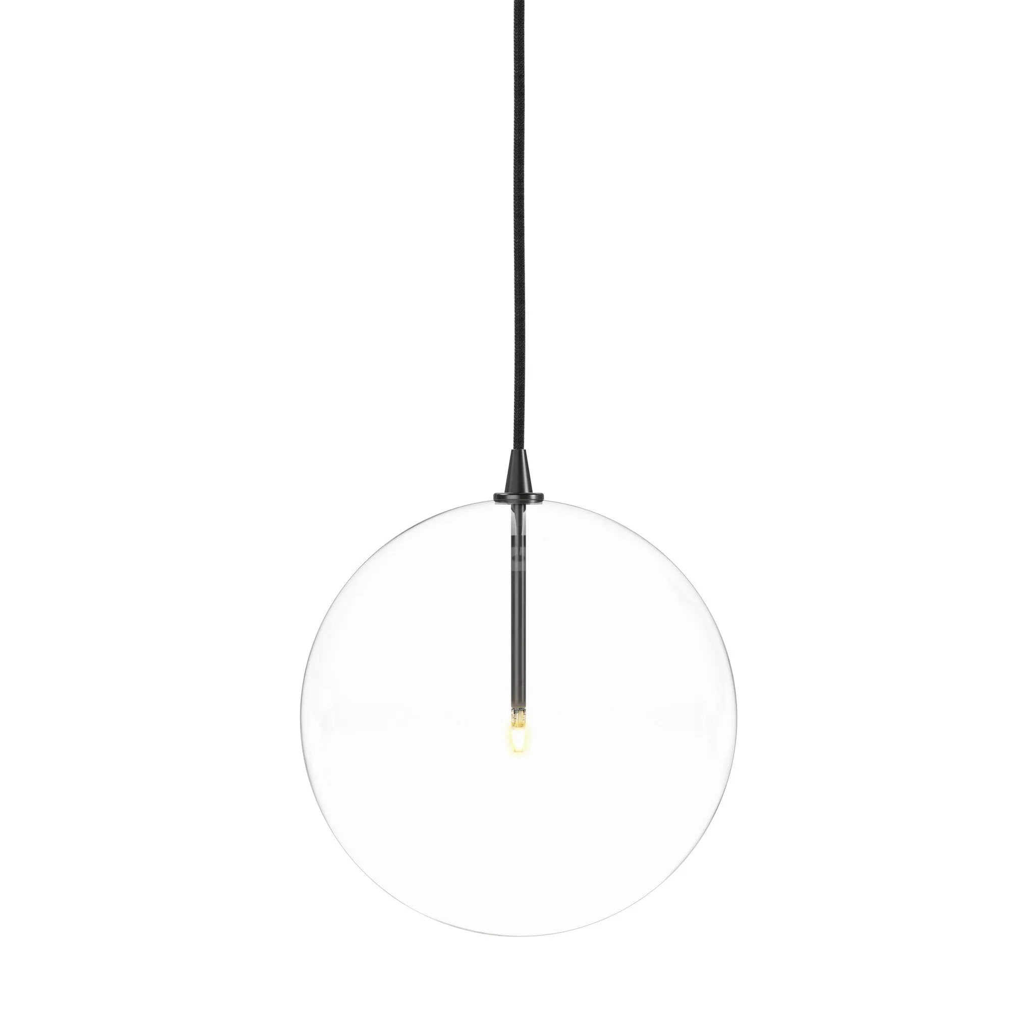 Featuring Glass Black Gunmetal Clear Glass Globe Large Pendant by Four Hands at Amethyst Home. A single glass sphere dangles for a stunning effect. Each globe is individually blown, shaped and sculpted by hand through a one-hour process. The finish on the brass frame is achieved through a specialized process that turns the brass into an almost black hue bef. Amethyst Home provides interior design, new home construction design consulting, vintage area rugs, and lighting in the Calabasas metro area.