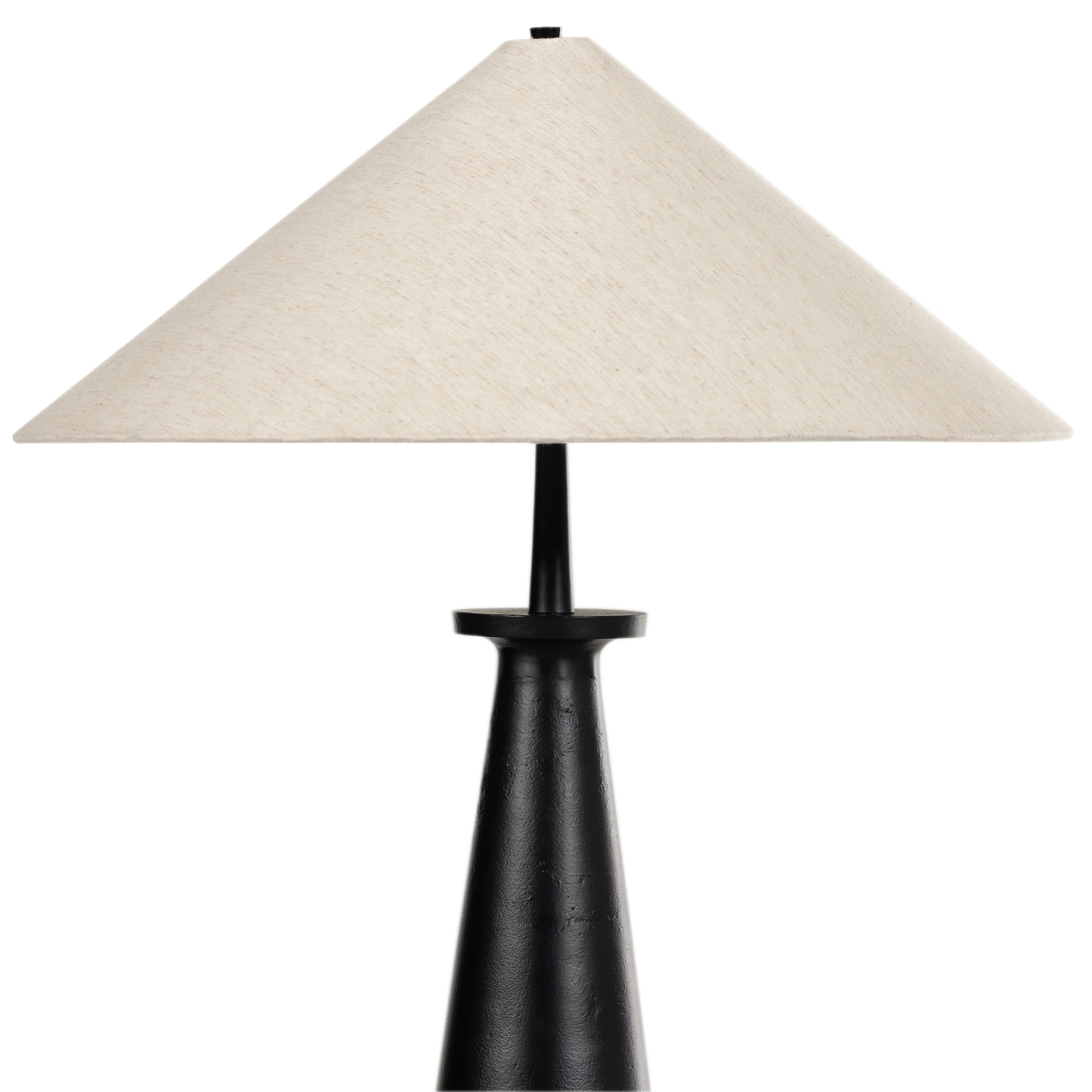 Featuring Innes Matte Black Tapered Shade Floor Lamp by Four Hands at Amethyst Home. A striking sculptural piece featuring a beautifully shaped base of textured black aluminum. Paired with a tapered 100% cotton shade for contrast.Overall Dimensions: 30"W x 30"L x 65.75"HColors: Matte Black Cast Aluminum, Black Cord, Light BeigeMaterials: Aluminum, Vacuum Th. Amethyst Home provides interior design, new home construction design consulting, vintage area rugs, and lighting in the Park City metro area.