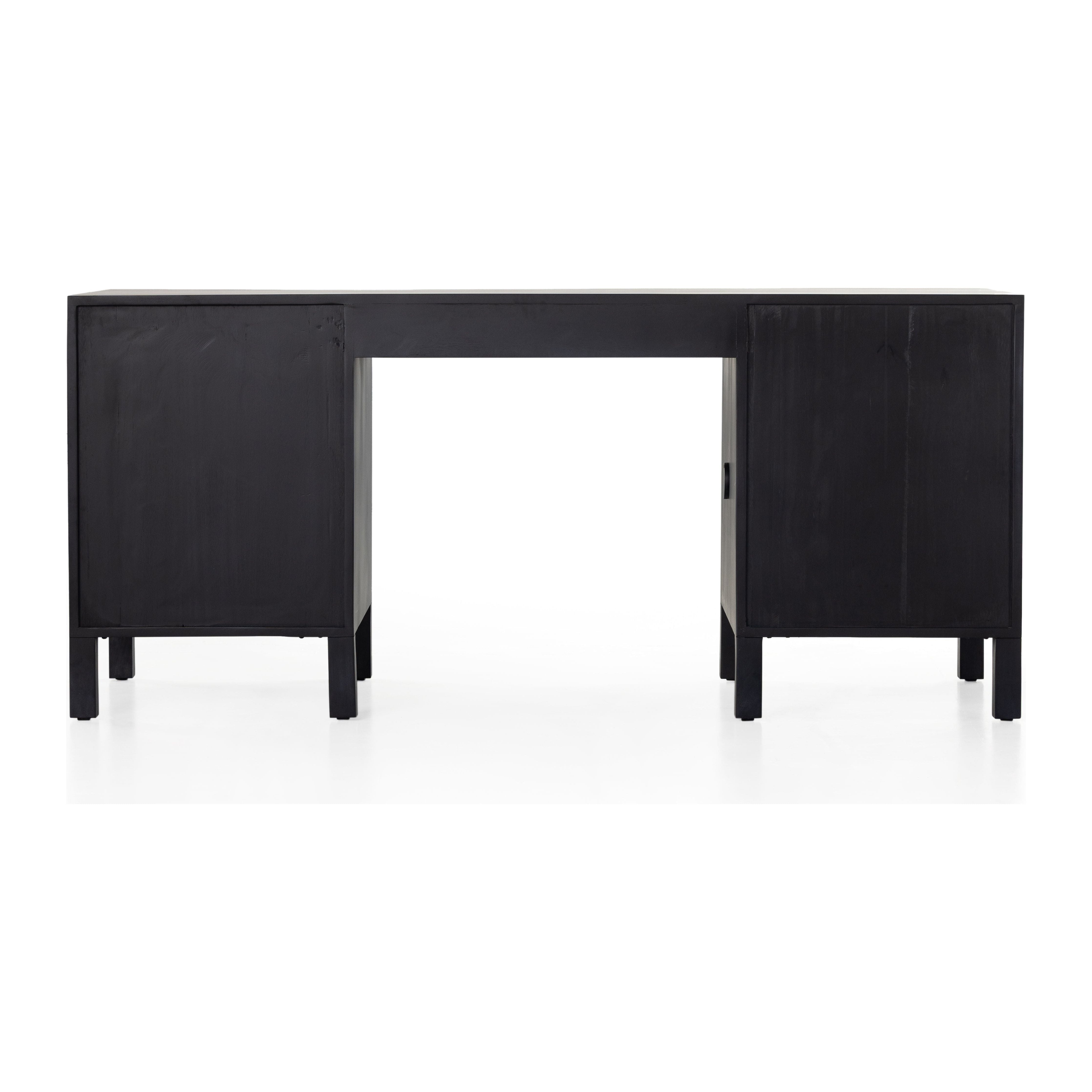 Featuring Isador Black Wash Poplar Executive Desk by Four Hands at Amethyst Home. Beautifully simple in spirit. Black-washed solid poplar forms a clean, Seventies-inspired executive desk with dovetail joinery plus iron and leather hardware, for a material-driven update to Shaker-like styling. Fully finished back grants the option to float desk anywhere in room.
Collection: FultonCol. Amethyst Home provides interior design, new construction, custom furniture, and area rugs in the Dallas metro area.