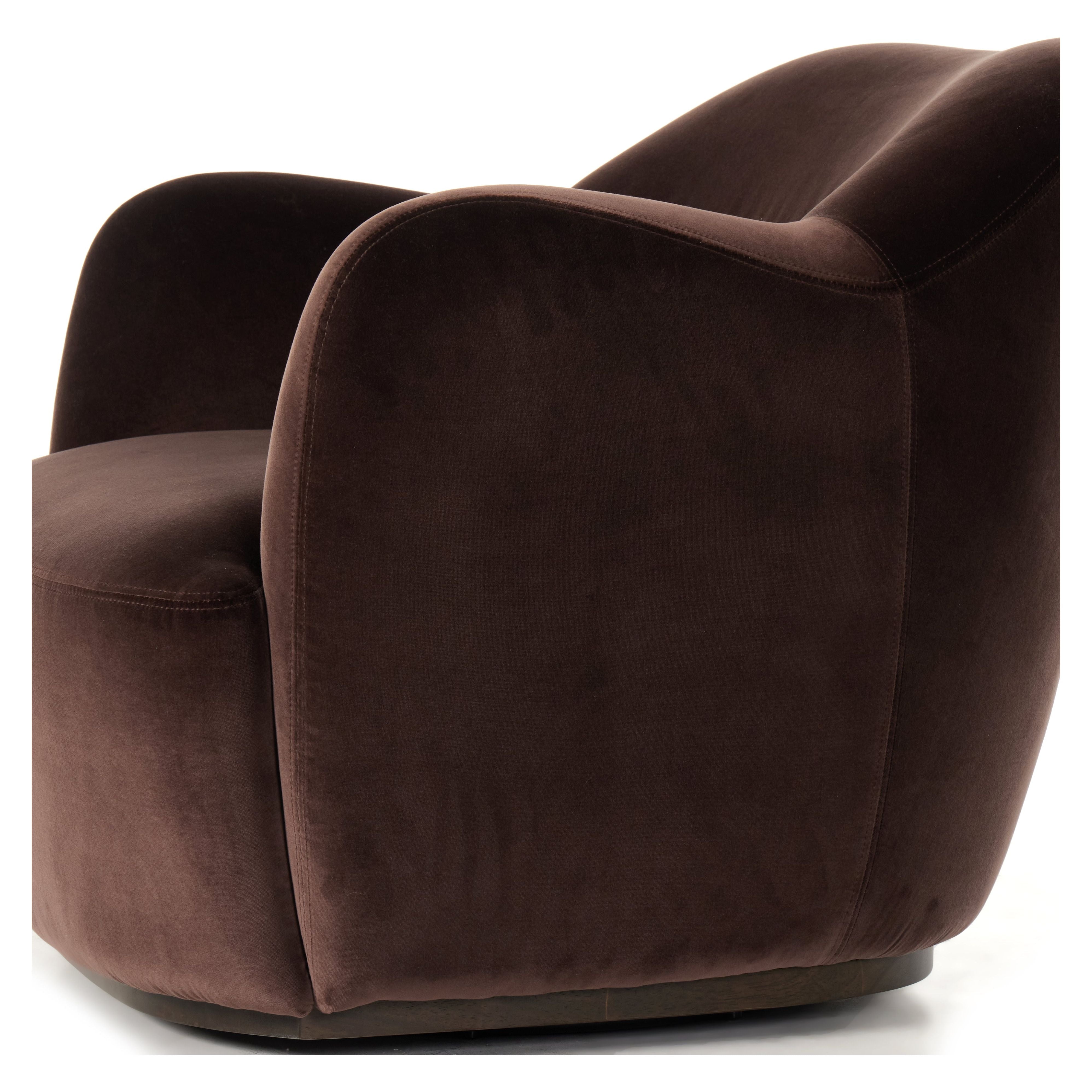 Featuring Julius Surrey Cocoa Swivel Chair by Four Hands at Amethyst Home. Velvety chocolate-brown upholstery pairs with an S-spring seat and enveloped frame for an inviting look and feel on this 360-degree swivel chair.
Collection: WestgateColors: Sienna Brown, Surrey CocoaMaterials: Solid Parawood, 76.8% Co, 23.2% PlOverall Dimensions: 35"W x 36"L x 29.50"HWeight: 63.93 lbsSe. Amethyst Home provides interior design, new construction, custom furniture, and area rugs in the Los Angeles metro area.