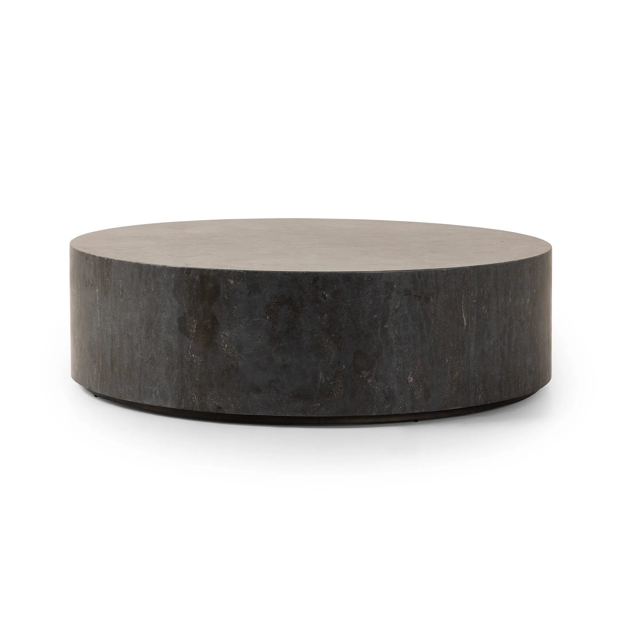 Featuring Kramer Bluestone Coffee Table by Four Hands at Amethyst Home. A cylinder-shaped coffee tables brings a shapely look to the living room. Made from natural polished bluestone for an organic look and feel.Collection: HughesColors: BluestoneMaterials: Bluestone ,Poplar Plywood Weight: 266.76 lbs. Amethyst Home provides interior design, new home construction design consulting, vintage area rugs, and lighting in the Miami metro area.