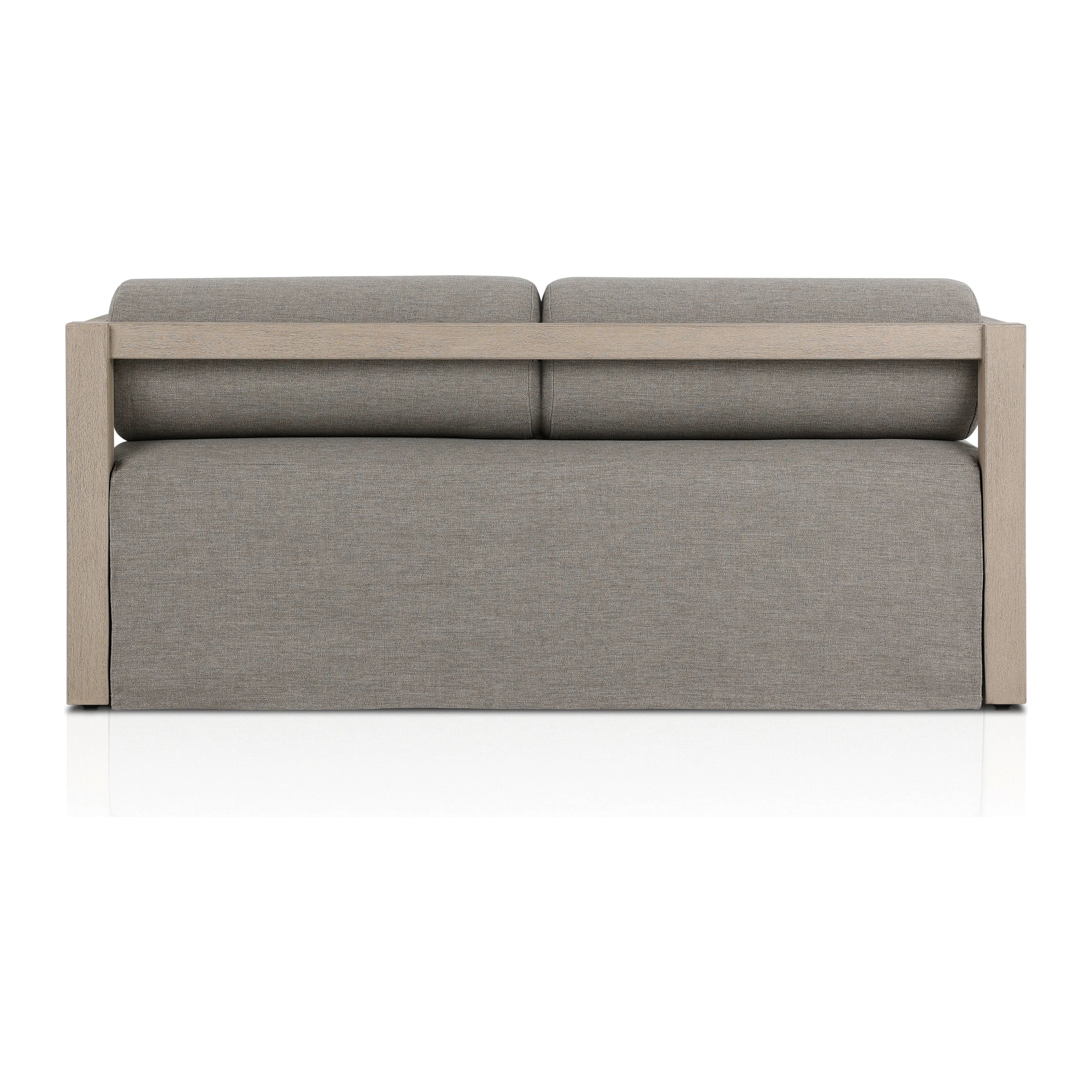 Featuring Laskin Washed Brown Outdoor Daybed by Four Hands at Amethyst Home. A soft, durable slipcover brings a complementary casual and laid-back look to structured framing of FSCA-certified teak. A bolster back cushion offers support and comfort in this outdoor daybed. Made in Italy, this sustainably made fabric is antimicrobial and highly resistant to s. Amethyst Home provides interior design, new home construction design consulting, vintage area rugs, and lighting in the Scottsdale metro area.