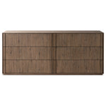 Featuring Leo Rustic Grey 6 Drawer Dresser by Four Hands at Amethyst Home. Designed by Thomas Bina and Ronald Sasson, a design partnership blending both modern minimalist and Brazilian influences. Crafted from solid oak, this clean-lined dresser features vertical reed detailing on the drawer fronts with wooden pull detailing on the outer edges. Drawers are . Amethyst Home provides interior design, new home construction design consulting, vintage area rugs, and lighting in the San Diego metro area.