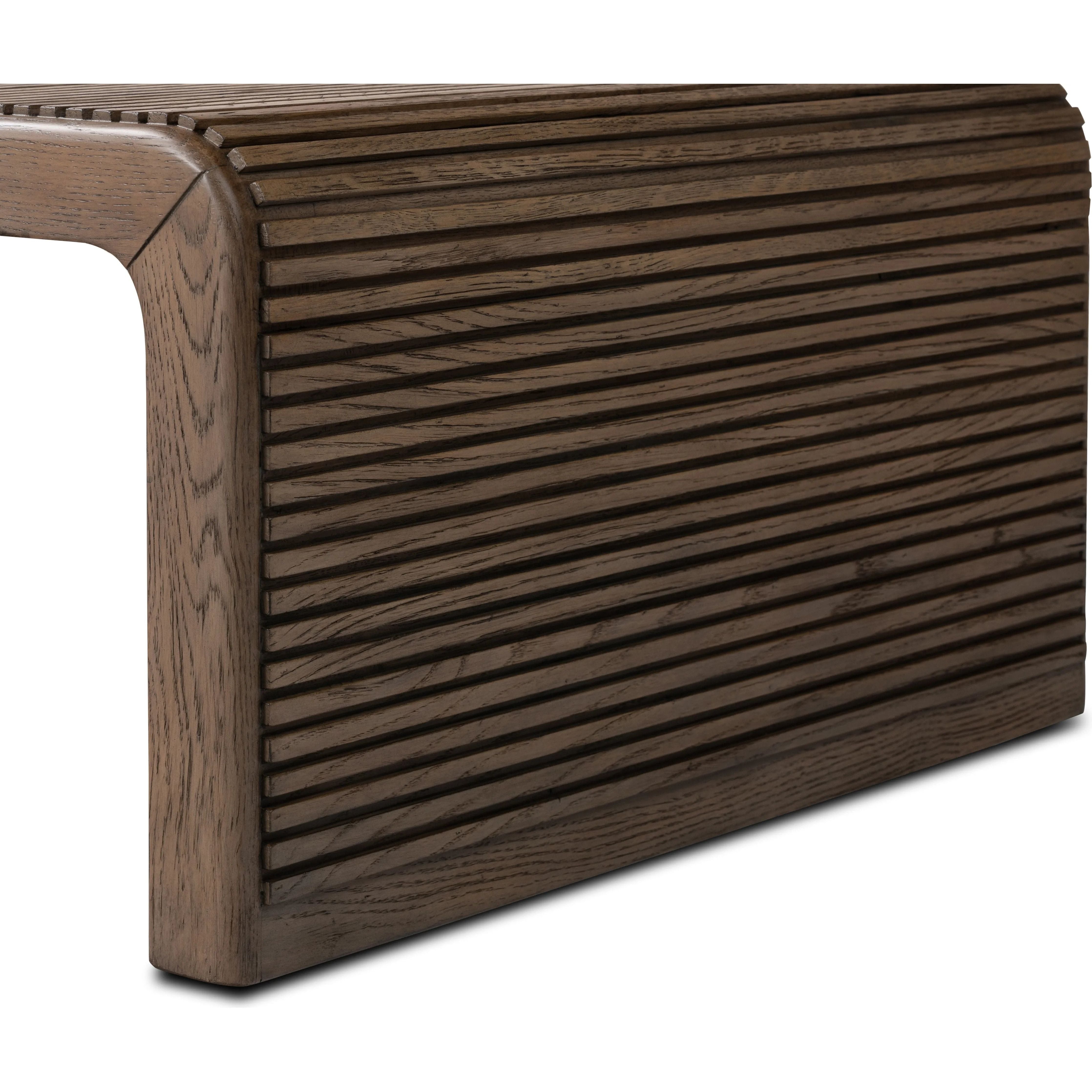 Featuring Leo Rustic Grey Coffee Table by Four Hands at Amethyst Home. Grey-finished oak shapes an elongated coffee table, rich with reeding. Subtly rounded edges reflect Brazilian midcentury inspiration behind this crafted minimalist piece. Designed in partnership with longtime Four Hands collaborator Thomas Bina and designer Ronald Sasson.Overall Dimens. Amethyst Home provides interior design, new home construction design consulting, vintage area rugs, and lighting in the Kansas City metro area.