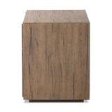 Featuring Leo Rustic Grey Nightstand by Four Hands at Amethyst Home. Designed by Thomas Bina and Ronald Sasson, a design partnership blending both modern minimalist and Brazilian influences. Crafted from solid oak, this clean-lined nightstand features vertical reed detailing on the drawer fronts with wooden pull detailing on the outer edges. Drawers are finis. Amethyst Home provides interior design, new home construction design consulting, vintage area rugs, and lighting in the Houston metro area.