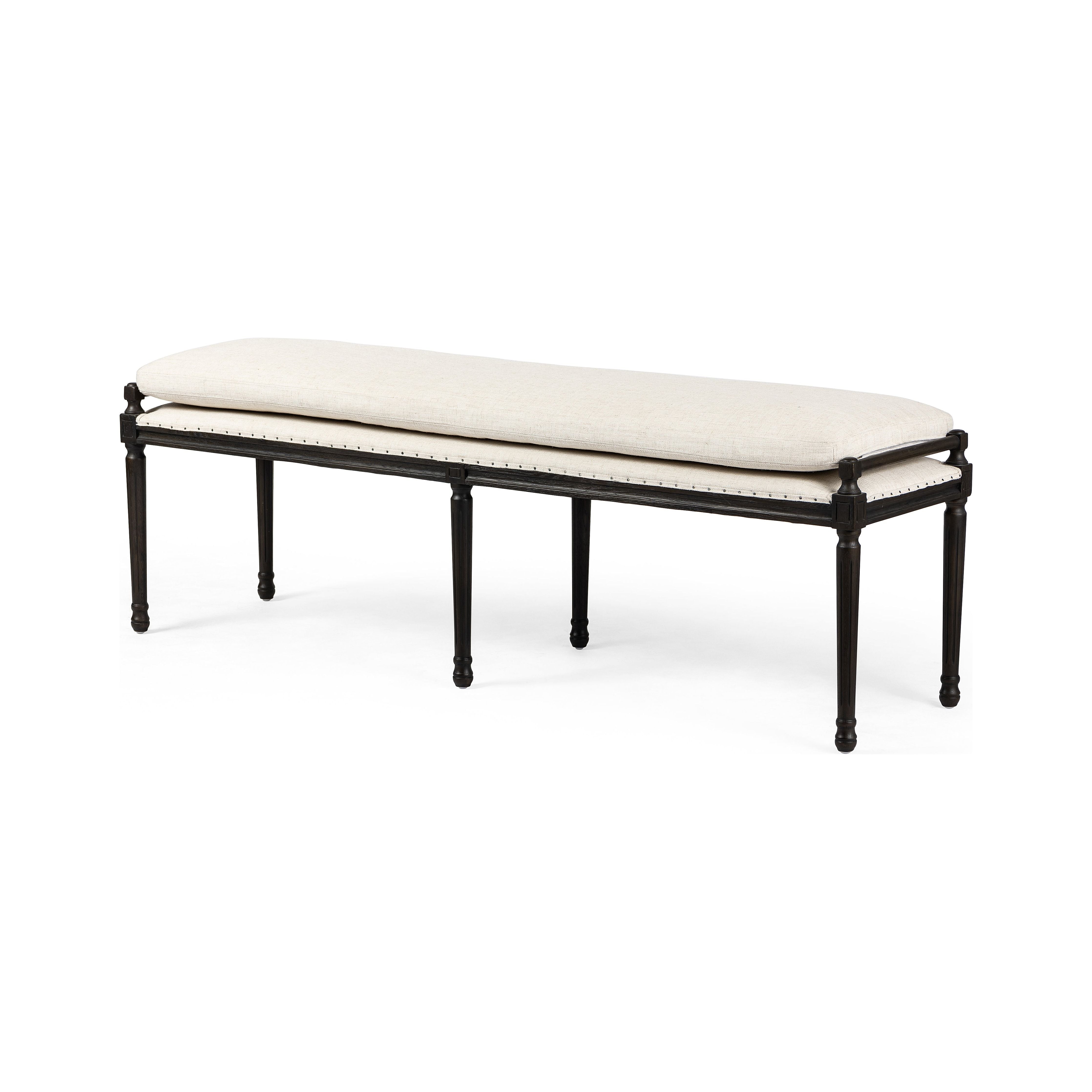 Featuring Lucille Alcala Cream Dining Bench by Four Hands at Amethyst Home. Solid oak legs support bench-style dining seat with water-repellent performance fabric in a versatile cream. Nailhead trim for fun finishing touch. Performance fabrics are specially created to withstand spills, stains, high traffic and wear, ensuring long-term comfort and unmatched durability.Overall Dime. Amethyst Home provides interior design, new construction, custom furniture, and area rugs in the Park City metro area.