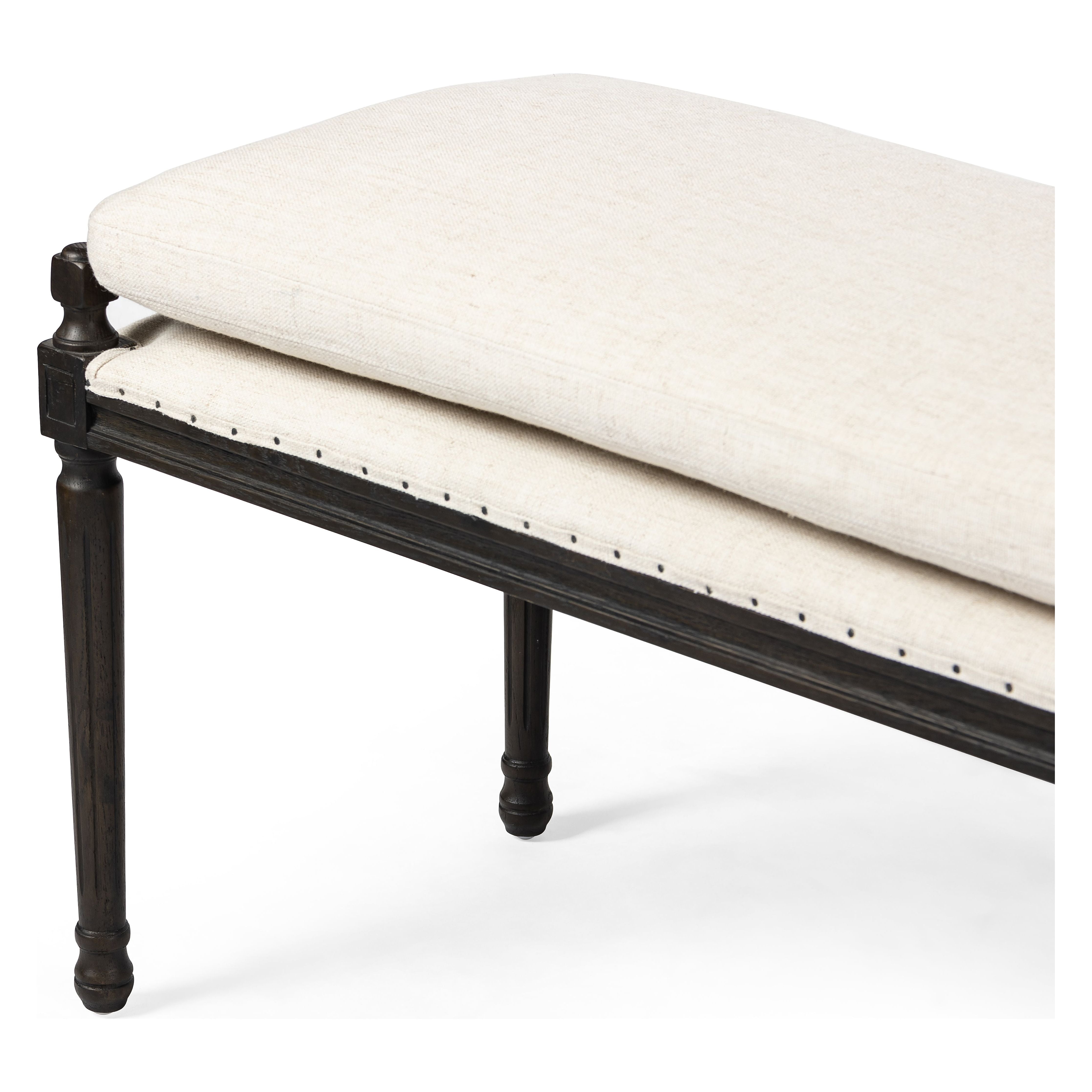 Featuring Lucille Alcala Cream Dining Bench by Four Hands at Amethyst Home. Solid oak legs support bench-style dining seat with water-repellent performance fabric in a versatile cream. Nailhead trim for fun finishing touch. Performance fabrics are specially created to withstand spills, stains, high traffic and wear, ensuring long-term comfort and unmatched durability.Overall Dimens. Amethyst Home provides interior design, new construction, custom furniture, and area rugs in the Seattle metro area.