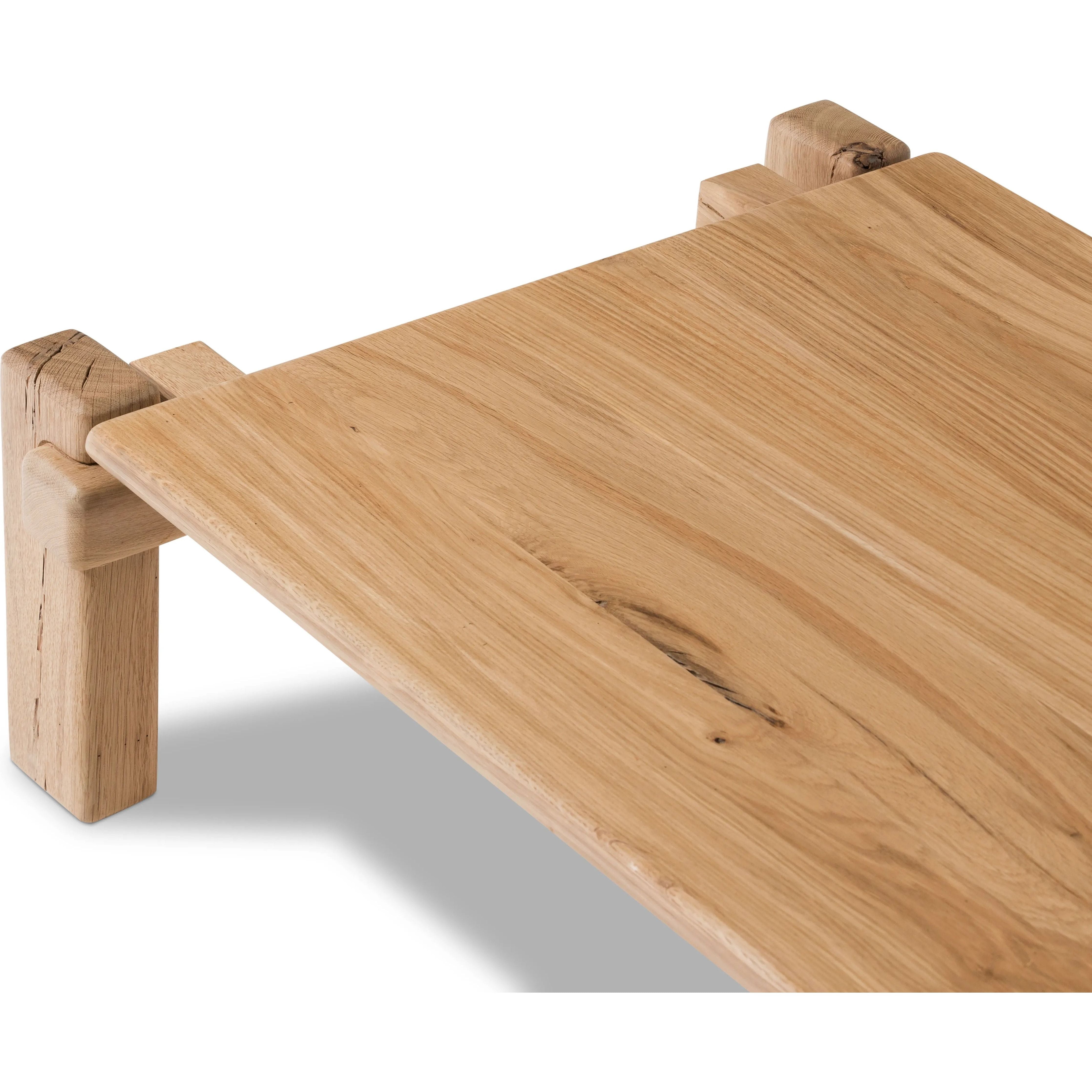 Featuring Marcia French Oak Large Coffee Table by Four Hands at Amethyst Home. Designed by Thomas Bina and Ronald Sasson, a design partnership blending both modern minimalist and Brazilian influences. Crafted from natural reclaimed French oak with overstated joint details. Rounded edges bring a soft, playful feel to the entire piece.Overall Dimensions: 31. Amethyst Home provides interior design, new home construction design consulting, vintage area rugs, and lighting in the Kansas City metro area.