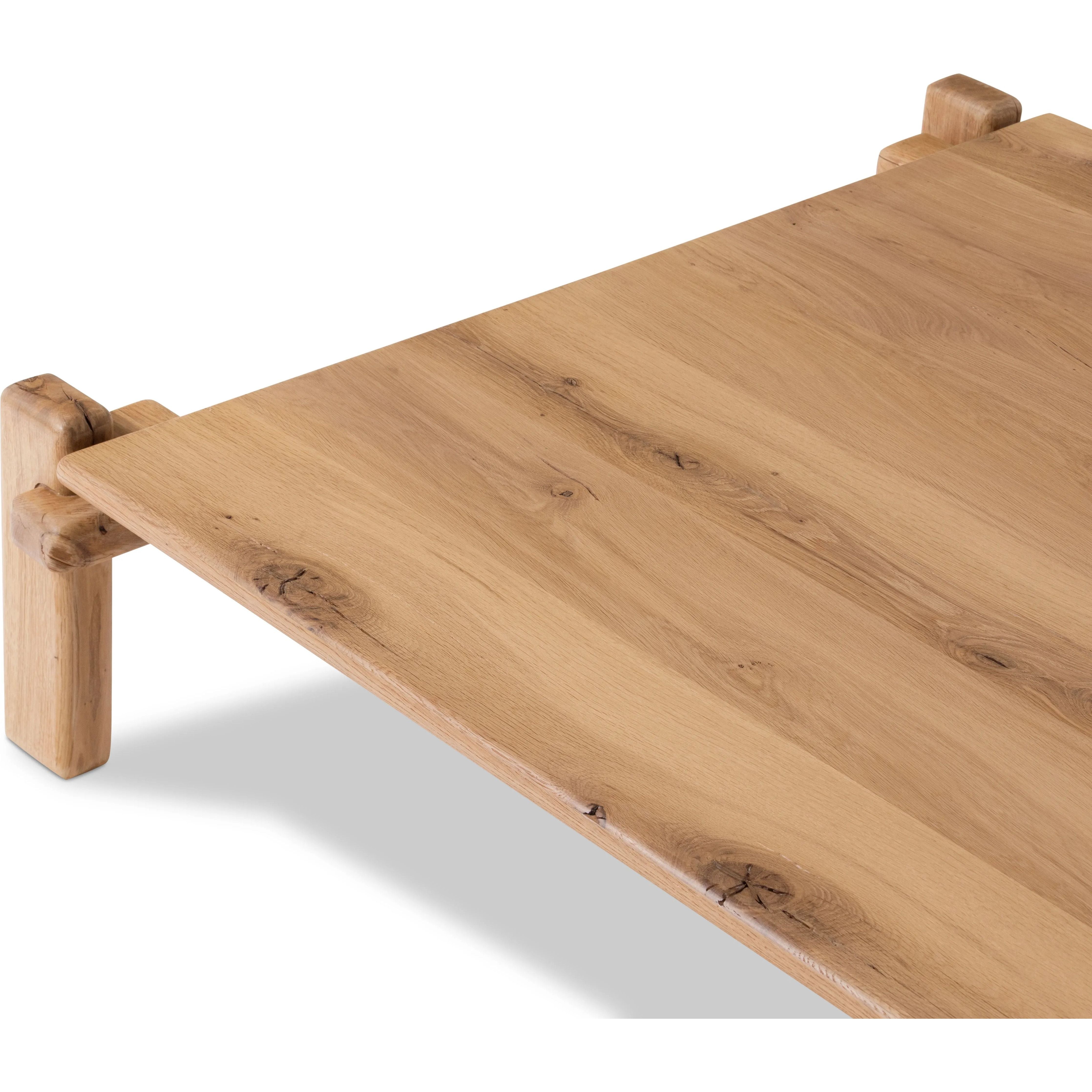Featuring Marcia French Oak Square Coffee Table by Four Hands at Amethyst Home. Designed by Thomas Bina and Ronald Sasson, a design partnership blending both modern minimalist and Brazilian influences. Crafted from natural reclaimed French oak with overstated joint details. Rounded edges bring a soft, playful feel to the entire piece.Overall Dimensions: 50". Amethyst Home provides interior design, new home construction design consulting, vintage area rugs, and lighting in the Charlotte metro area.