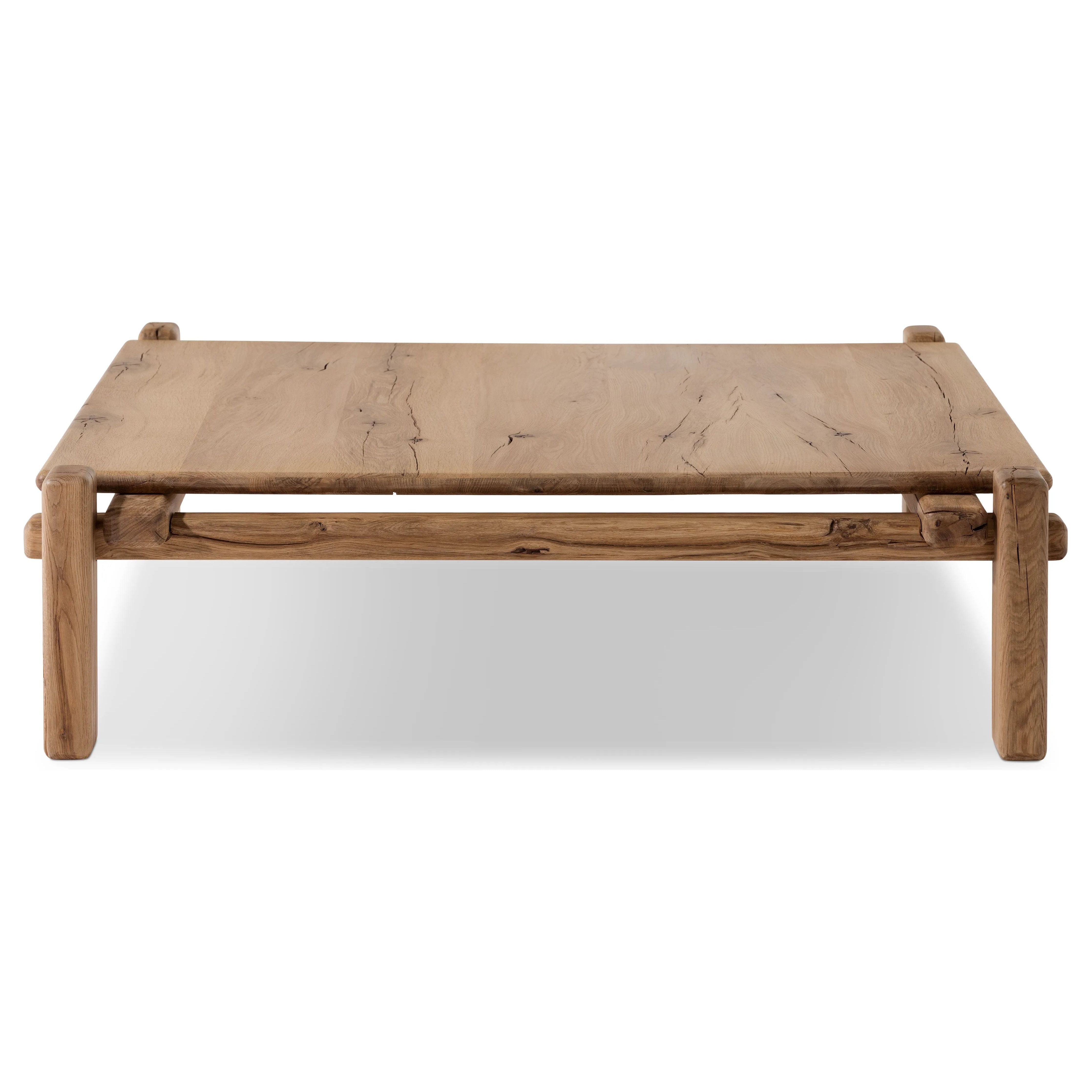 Featuring Marcia French Oak Square Coffee Table by Four Hands at Amethyst Home. Designed by Thomas Bina and Ronald Sasson, a design partnership blending both modern minimalist and Brazilian influences. Crafted from natural reclaimed French oak with overstated joint details. Rounded edges bring a soft, playful feel to the entire piece.Overall Dimensions: 50. Amethyst Home provides interior design, new home construction design consulting, vintage area rugs, and lighting in the Des Moines metro area.