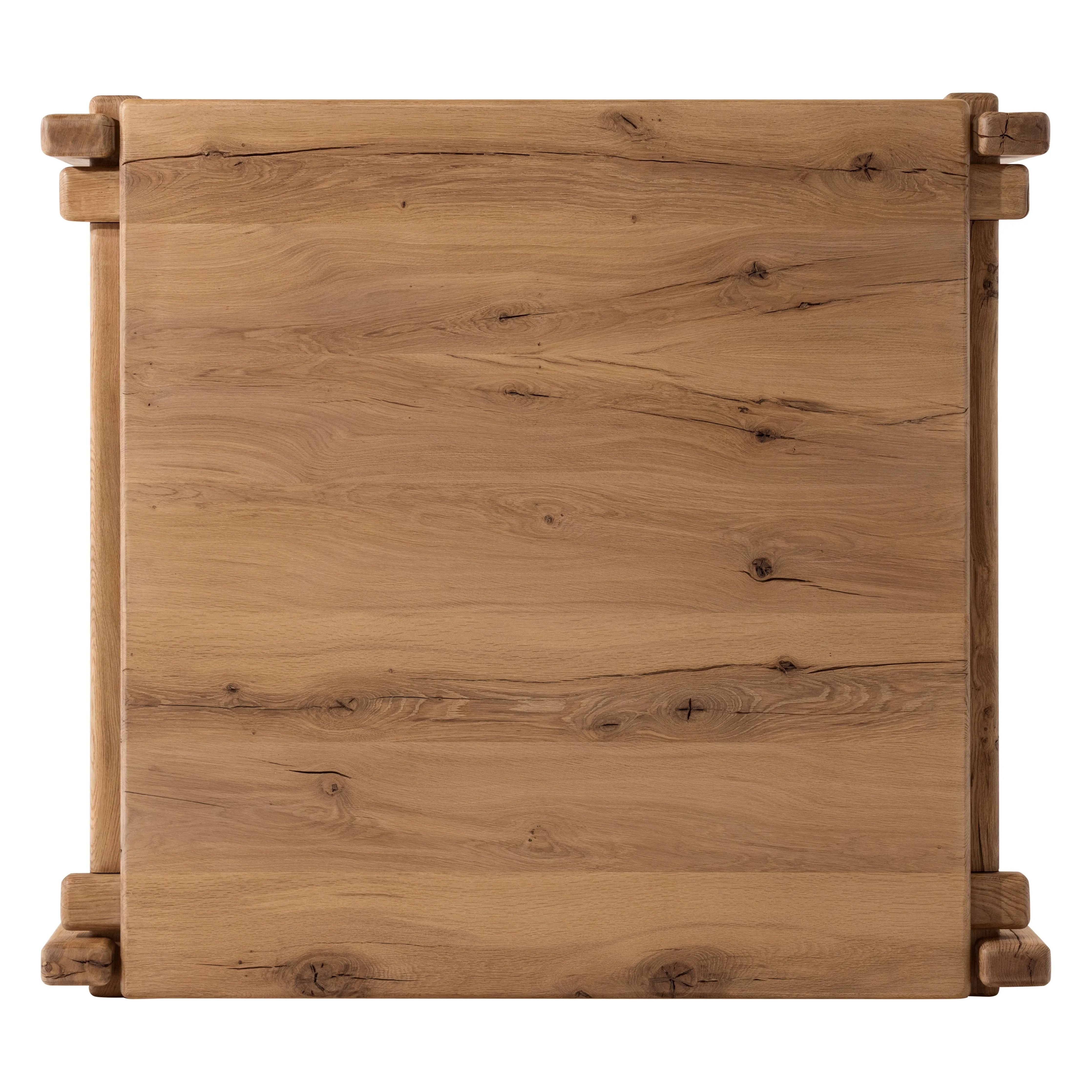 Featuring Marcia French Oak Square Coffee Table by Four Hands at Amethyst Home. Designed by Thomas Bina and Ronald Sasson, a design partnership blending both modern minimalist and Brazilian influences. Crafted from natural reclaimed French oak with overstated joint details. Rounded edges bring a soft, playful feel to the entire piece.Overall Dimensions: 50". Amethyst Home provides interior design, new home construction design consulting, vintage area rugs, and lighting in the San Diego metro area.