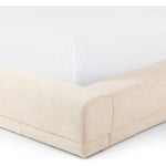 Featuring Martina Bergamo Extra Wide King Bed by Four Hands at Amethyst Home. Low profile luxury with an extra-wide fully upholstered headboard that brings drama to the bedroom. Modern Italian styling is both substantial and plush with clean lines all around. Fully upholstered in a textural cotton/linen blend with extra cushioning on the footboard and side . Amethyst Home provides interior design, new home construction design consulting, vintage area rugs, and lighting in the Charlotte metro area.