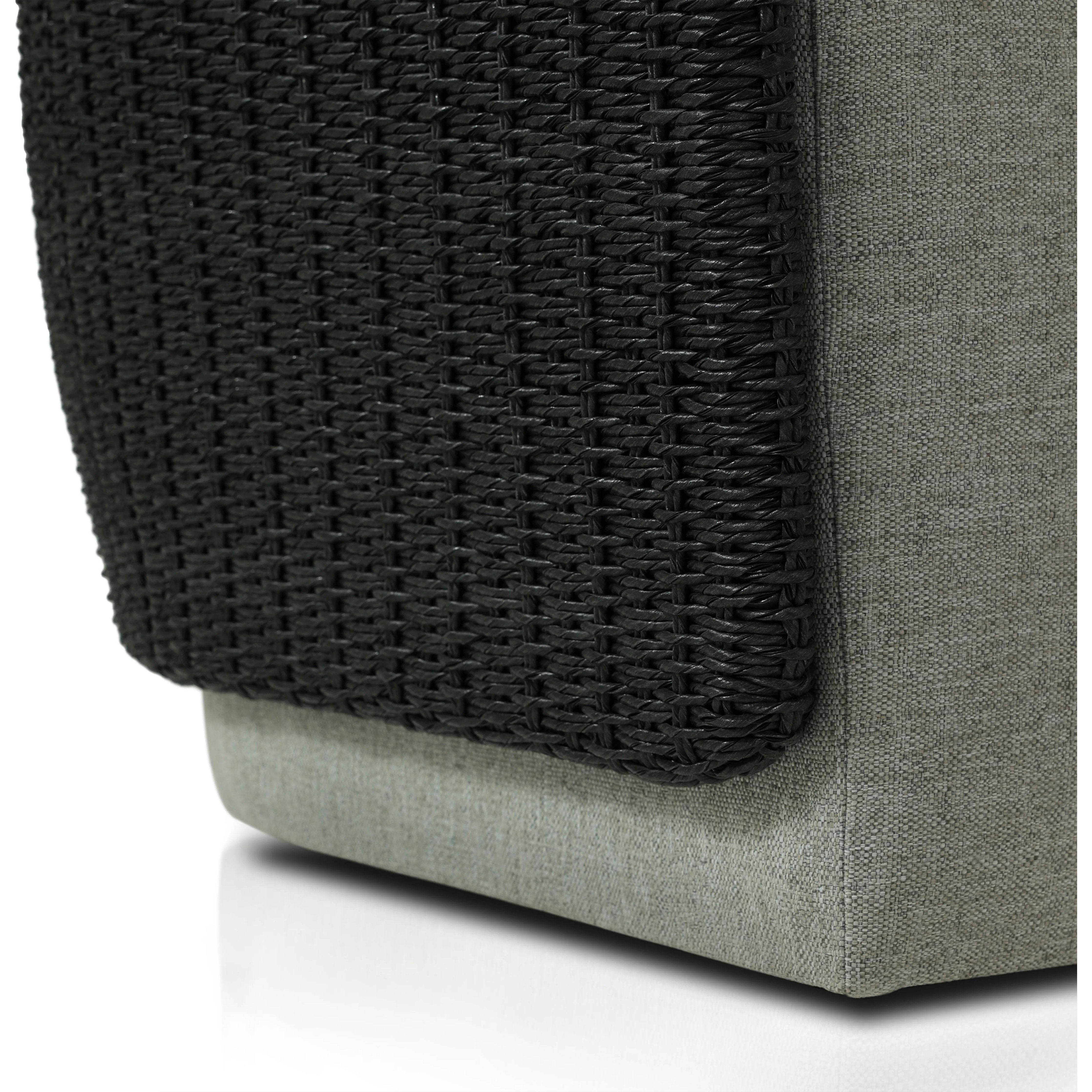 Featuring Maven Faux Black Outdoor Swivel Chair by Four Hands at Amethyst Home. Sustainably made with zero waste, luxurious Italian upholstery places a new and unique spin on indoor/outdoor seating, offering soft, durable fabric that's highly resistant to sun, stains, mold and abrasion. Shell framing in black faux-hyacinth weaves for extra texture atop a . Amethyst Home provides interior design, new home construction design consulting, vintage area rugs, and lighting in the Kansas City metro area.