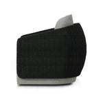 Featuring Maven Faux Black Outdoor Swivel Chair by Four Hands at Amethyst Home. Sustainably made with zero waste, luxurious Italian upholstery places a new and unique spin on indoor/outdoor seating, offering soft, durable fabric that's highly resistant to sun, stains, mold and abrasion. Shell framing in black faux-hyacinth weaves for extra texture atop . Amethyst Home provides interior design, new home construction design consulting, vintage area rugs, and lighting in the Winter Garden metro area.