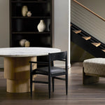 Featuring Mavery Sierra Espresso Dining Chair by Four Hands at Amethyst Home. Classic midcentury form meets monochromatic comfort. The tapered-leg design of this oak dining armchair is finished with an espresso-brown upholstered cushion for a sleek, inviting seat.Collection: AshfordColors: Sierra Espresso ,Brushed Ebony Oak ,Brushed Ebony Oak VeneerMate. Amethyst Home provides interior design, new home construction design consulting, vintage area rugs, and lighting in the Winter Garden metro area.