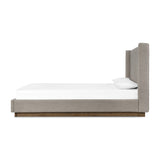 Featuring Montgomery Bed by Four Hands at Amethyst Home. The Montgomery Bed is a tall, vertical-channeled headboard that is upholstered in grey high-performance fabric for a sensible take on modern bedroom styling. A parawood plinth base grounds the whole look. Performance fabrics are specially created to withstand spills, stains, high traffic and wear, ensuring long-term comfort and unmatche. Amethyst Home provides interior design services, furniture, rugs, and lighting in the Austin metro area.