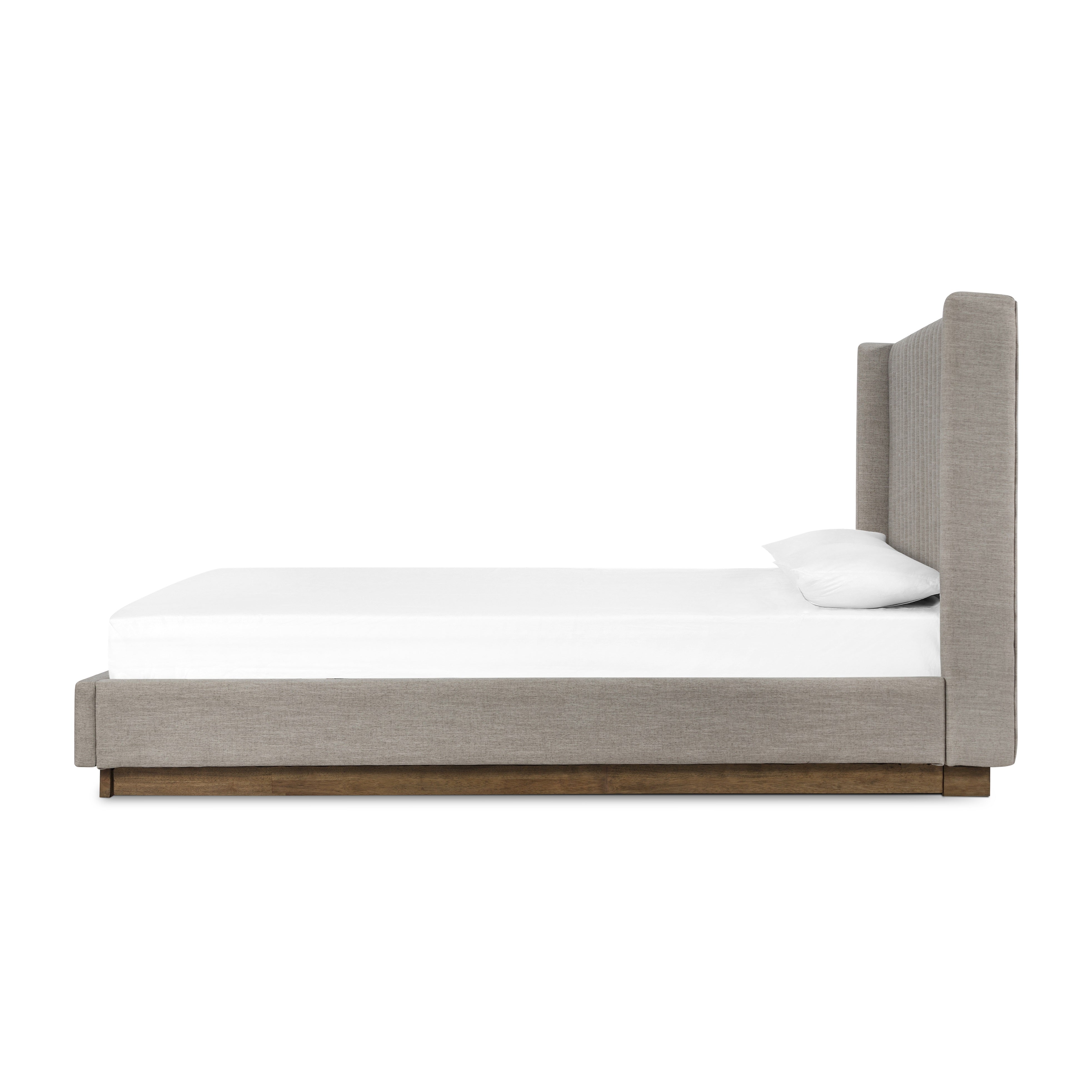 Featuring Montgomery Bed by Four Hands at Amethyst Home. The Montgomery Bed is a tall, vertical-channeled headboard that is upholstered in grey high-performance fabric for a sensible take on modern bedroom styling. A parawood plinth base grounds the whole look. Performance fabrics are specially created to withstand spills, stains, high traffic and wear, ensuring long-term comfort and unmatche. Amethyst Home provides interior design services, furniture, rugs, and lighting in the Austin metro area.
