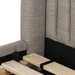 Featuring Montgomery Bed by Four Hands at Amethyst Home. The Montgomery Bed is a tall, vertical-channeled headboard that is upholstered in grey high-performance fabric for a sensible take on modern bedroom styling. A parawood plinth base grounds the whole look. Performance fabrics are specially created to withstand spills, stains, high traffic and wear, ensuring long-term comfort and unmatche. Amethyst Home provides interior design services, furniture, rugs, and lighting in the Seattle metro area.