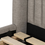 Featuring Montgomery Bed by Four Hands at Amethyst Home. The Montgomery Bed is a tall, vertical-channeled headboard that is upholstered in grey high-performance fabric for a sensible take on modern bedroom styling. A parawood plinth base grounds the whole look. Performance fabrics are specially created to withstand spills, stains, high traffic and wear, ensuring long-term comfort and unmatche. Amethyst Home provides interior design services, furniture, rugs, and lighting in the Seattle metro area.