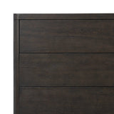 Featuring Noeline Smoked Black Oak Veneer 6 Drawer Dresser by Four Hands at Amethyst Home. Topped with a thick plank of solid oak, this extra-wide dresser blends modern lines and warm character with six roomy drawers, slightly curved corners, and solid square legs. Seamless drawer fronts have a push-latch mechanism. Made from solid oak and veneer in a smoky b. Amethyst Home provides interior design, new home construction design consulting, vintage area rugs, and lighting in the Houston metro area.