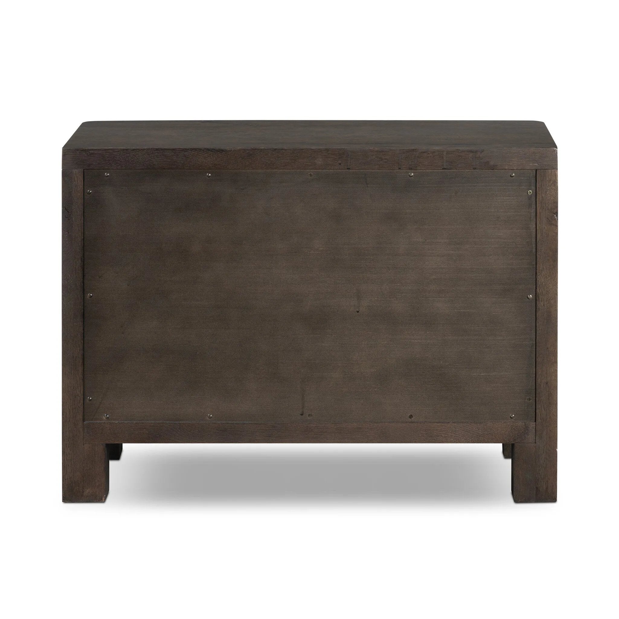 Featuring Noeline Smoked Black Oak Veneer Nightstand by Four Hands at Amethyst Home. Topped with a thick plank of solid oak, this extra-wide nightstand blends modern lines and warm character with two roomy drawers, slightly curved corners, and solid square legs. Seamless drawer fronts have a push-latch mechanism. Made from solid oak and veneer in a smoky . Amethyst Home provides interior design, new home construction design consulting, vintage area rugs, and lighting in the Los Angeles metro area.