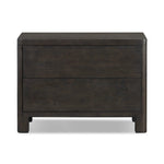 Featuring Noeline Smoked Black Oak Veneer Nightstand by Four Hands at Amethyst Home. Topped with a thick plank of solid oak, this extra-wide nightstand blends modern lines and warm character with two roomy drawers, slightly curved corners, and solid square legs. Seamless drawer fronts have a push-latch mechanism. Made from solid oak and veneer in a smok. Amethyst Home provides interior design, new home construction design consulting, vintage area rugs, and lighting in the Newport Beach metro area.