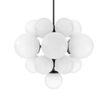 Featuring Nova Black Gunmetal Chandelier by Four Hands at Amethyst Home. Marbled glass spheres form an interstellar cluster around a matte black frame. Each globe is individually blown, shaped and sculpted by hand through a one-hour process. The finish on the pendant brass frame is achieved through a specialized process that turns the brass into an almost black. Amethyst Home provides interior design, new home construction design consulting, vintage area rugs, and lighting in the Omaha metro area.