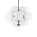 Featuring Nova Black Gunmetal Chandelier by Four Hands at Amethyst Home. Marbled glass spheres form an interstellar cluster around a matte black frame. Each globe is individually blown, shaped and sculpted by hand through a one-hour process. The finish on the pendant brass frame is achieved through a specialized process that turns the brass into an almost black. Amethyst Home provides interior design, new home construction design consulting, vintage area rugs, and lighting in the Omaha metro area.