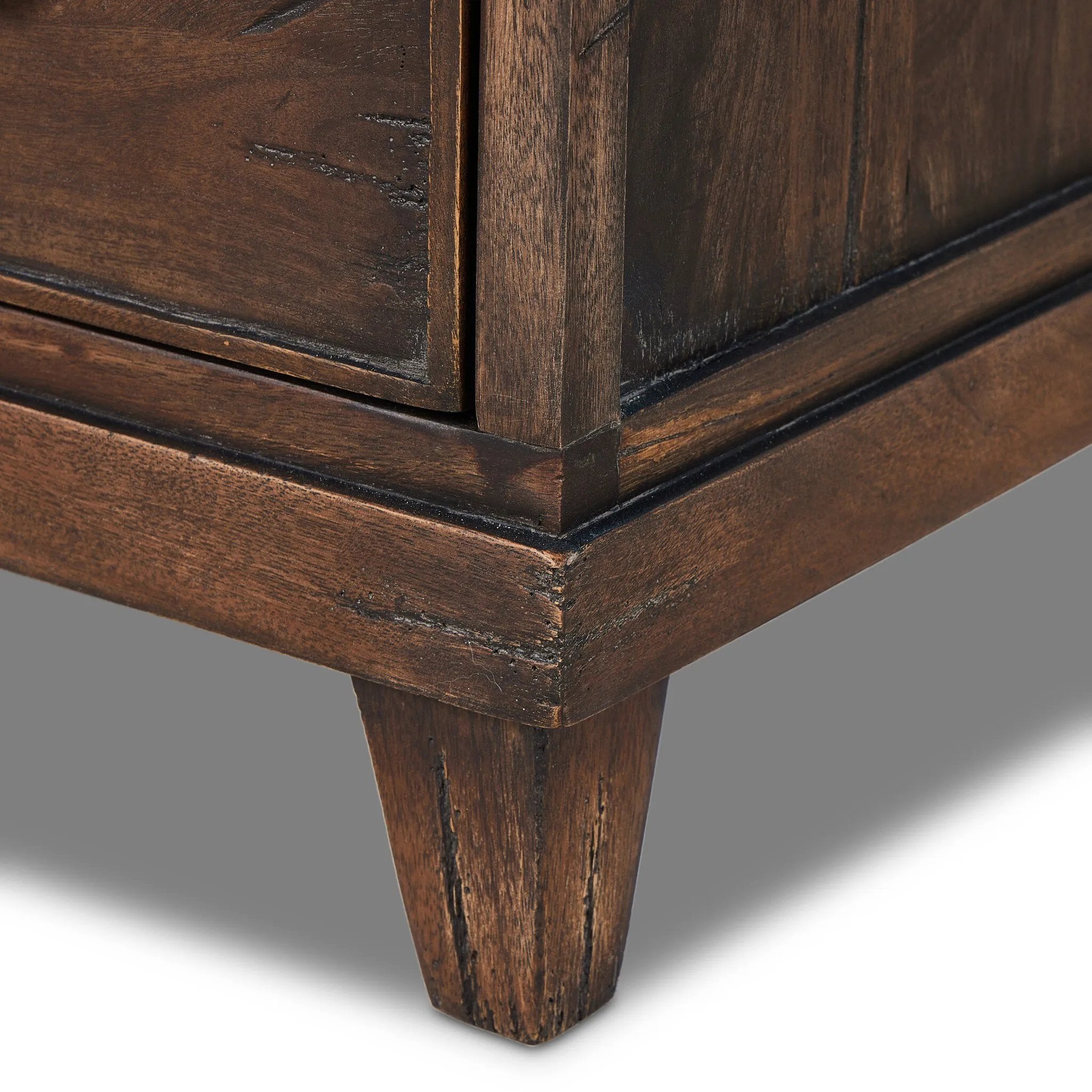 Featuring Odette Antique Belgium Bleach Marble Nightstand by Four Hands at Amethyst Home. Capturing the charm of vintage French storage, this solid mango wood nightstand stands tall with a polished marble top and softened ogee edges. Three spacious drawers are fitted with classic brass-button hardware. Natural marks and cracks are characteristic of the r. Amethyst Home provides interior design, new home construction design consulting, vintage area rugs, and lighting in the Laguna Beach metro area.