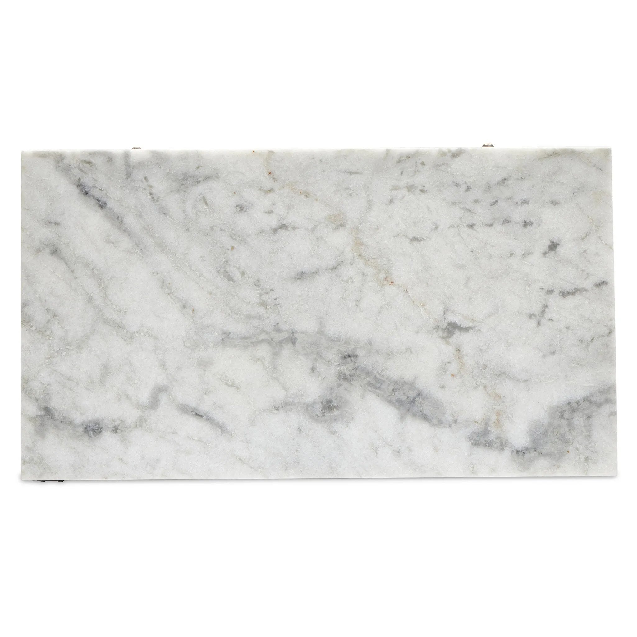 Featuring Odette Antique Belgium Bleach Marble Nightstand by Four Hands at Amethyst Home. Capturing the charm of vintage French storage, this solid mango wood nightstand stands tall with a polished marble top and softened ogee edges. Three spacious drawers are fitted with classic brass-button hardware. Natural marks and cracks are characteristic of the recla. Amethyst Home provides interior design, new home construction design consulting, vintage area rugs, and lighting in the Portland metro area.