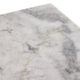 Featuring Odette Antique Belgium Bleach Marble Nightstand by Four Hands at Amethyst Home. Capturing the charm of vintage French storage, this solid mango wood nightstand stands tall with a polished marble top and softened ogee edges. Three spacious drawers are fitted with classic brass-button hardware. Natural marks and cracks are characteristic of the rec. Amethyst Home provides interior design, new home construction design consulting, vintage area rugs, and lighting in the Scottsdale metro area.