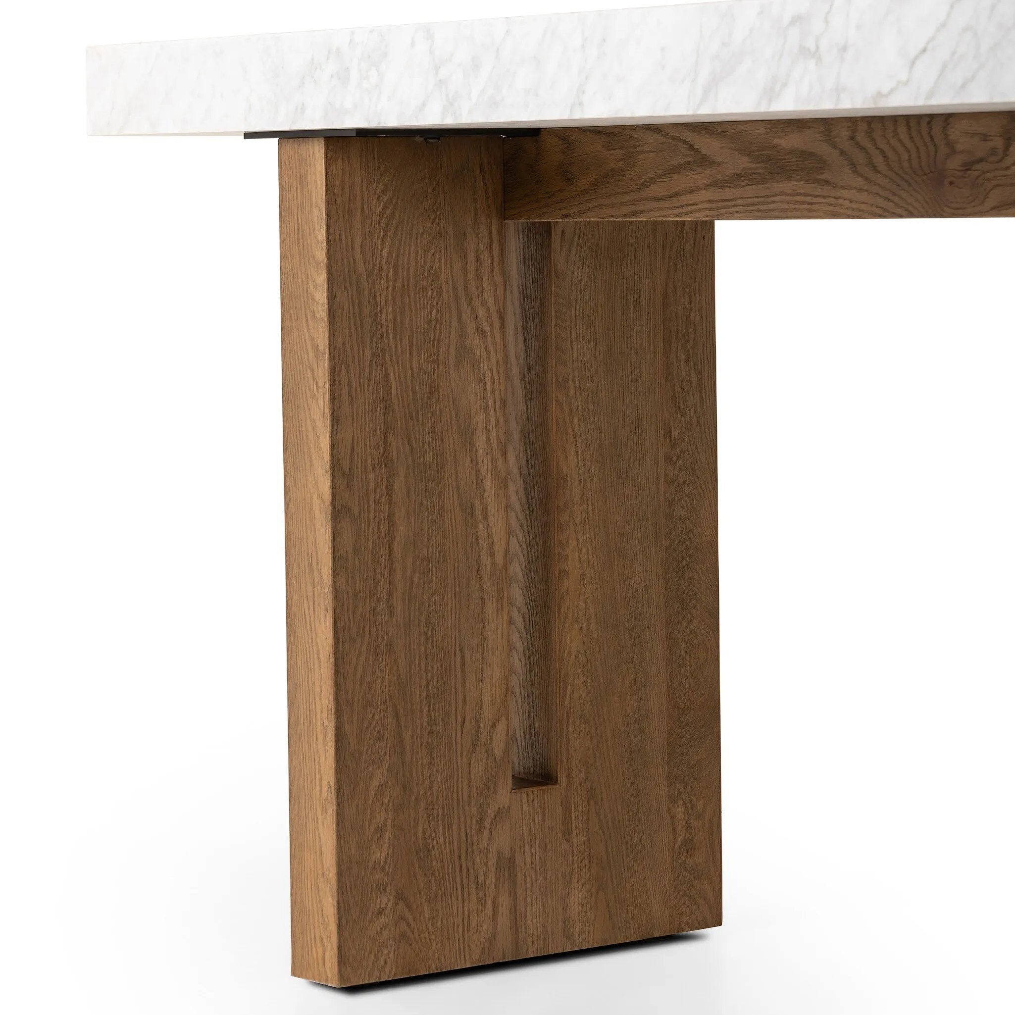 Featuring Olympia White Carrera Marble Console Table by Four Hands at Amethyst Home. Structured and geometric, an open-style console table pairs smoked oak veneer with white marble, for a sophisticated material mix.Collection: HughesColors: White Carrera Marble ,Smoked Oak VeneerMaterials: Carrara Solid ,Thick Oak Veneer ,Poplar Plywood Weight: 240.3 lbs. Amethyst Home provides interior design, new home construction design consulting, vintage area rugs, and lighting in the Des Moines metro area.