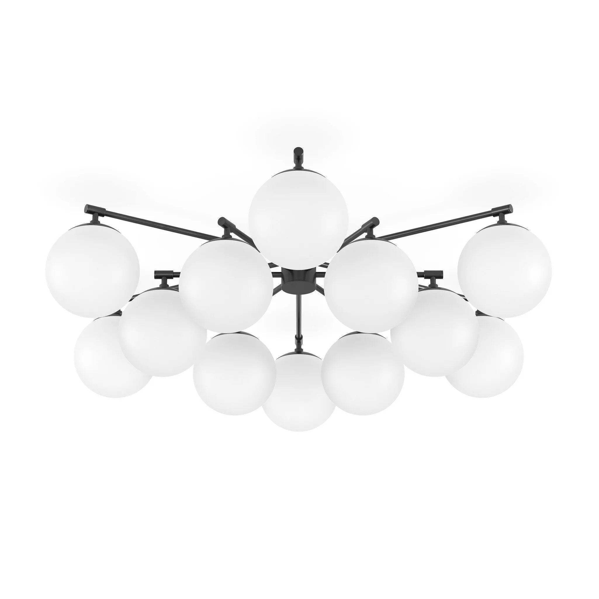 Featuring Orion Black Gunmetal Round Chandelier by Four Hands at Amethyst Home. Matte glass spheres seem to extend and reach across smooth brass rods. Each globe is individually blown, shaped and sculpted by hand through a one-hour process. Matte globes are specially manufactured to evenly diffuse light. The finish on the brass frame is achieved through a spec. Amethyst Home provides interior design, new home construction design consulting, vintage area rugs, and lighting in the Austin metro area.