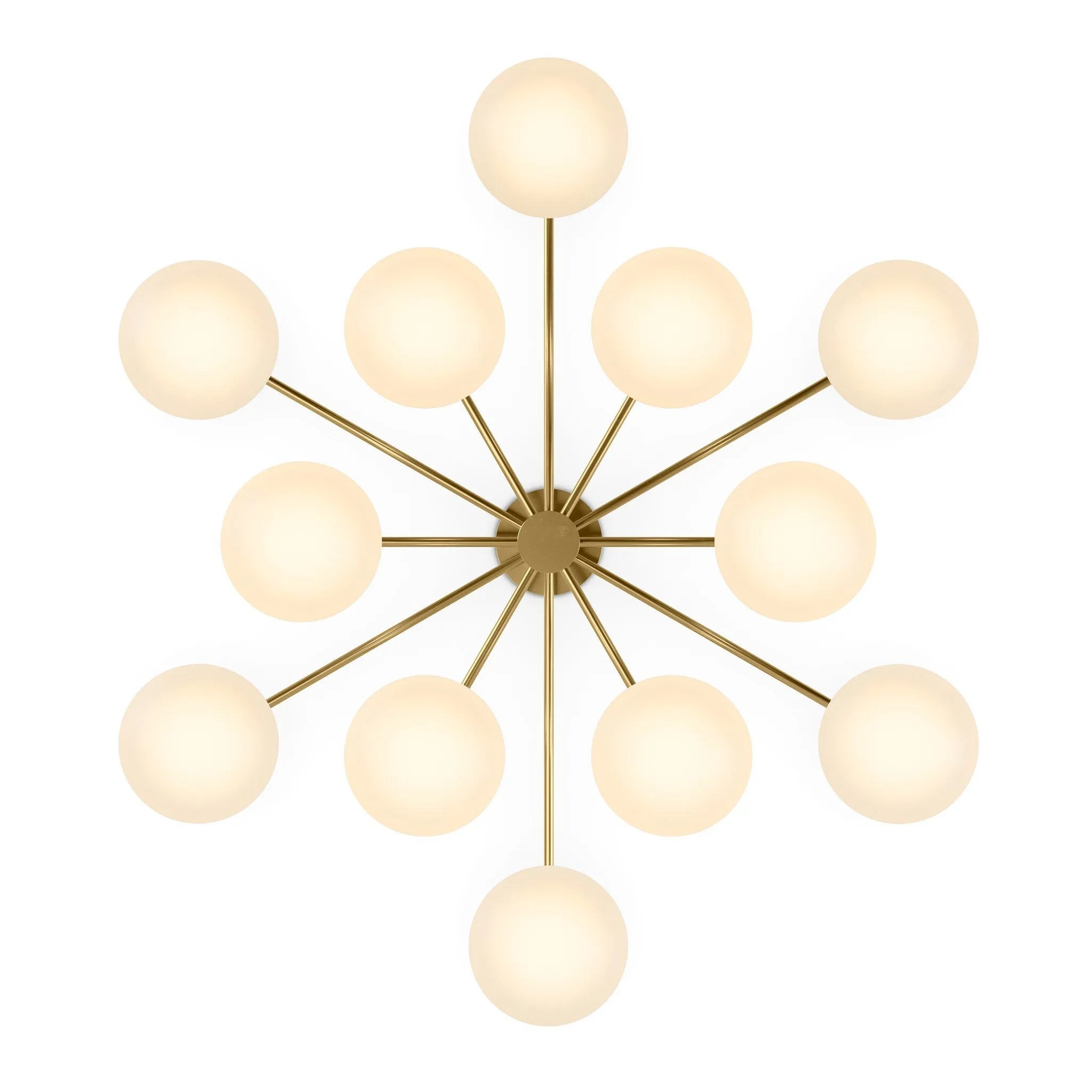 Featuring Orion Burnished Brass Round Chandelier by Four Hands at Amethyst Home. Matte glass spheres seem to extend and reach across smooth brass rods. Each globe is individually blown, shaped and sculpted by hand through a one-hour process. Matte globes are specially manufactured to evenly diffuse light. Brass and glass are 98% recyclable. Designed and su. Amethyst Home provides interior design, new home construction design consulting, vintage area rugs, and lighting in the Alpharetta metro area.