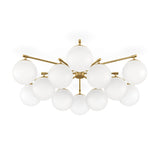 Featuring Orion Burnished Brass Round Chandelier by Four Hands at Amethyst Home. Matte glass spheres seem to extend and reach across smooth brass rods. Each globe is individually blown, shaped and sculpted by hand through a one-hour process. Matte globes are specially manufactured to evenly diffuse light. Brass and glass are 98% recyclable. Designed and sus. Amethyst Home provides interior design, new home construction design consulting, vintage area rugs, and lighting in the Charlotte metro area.