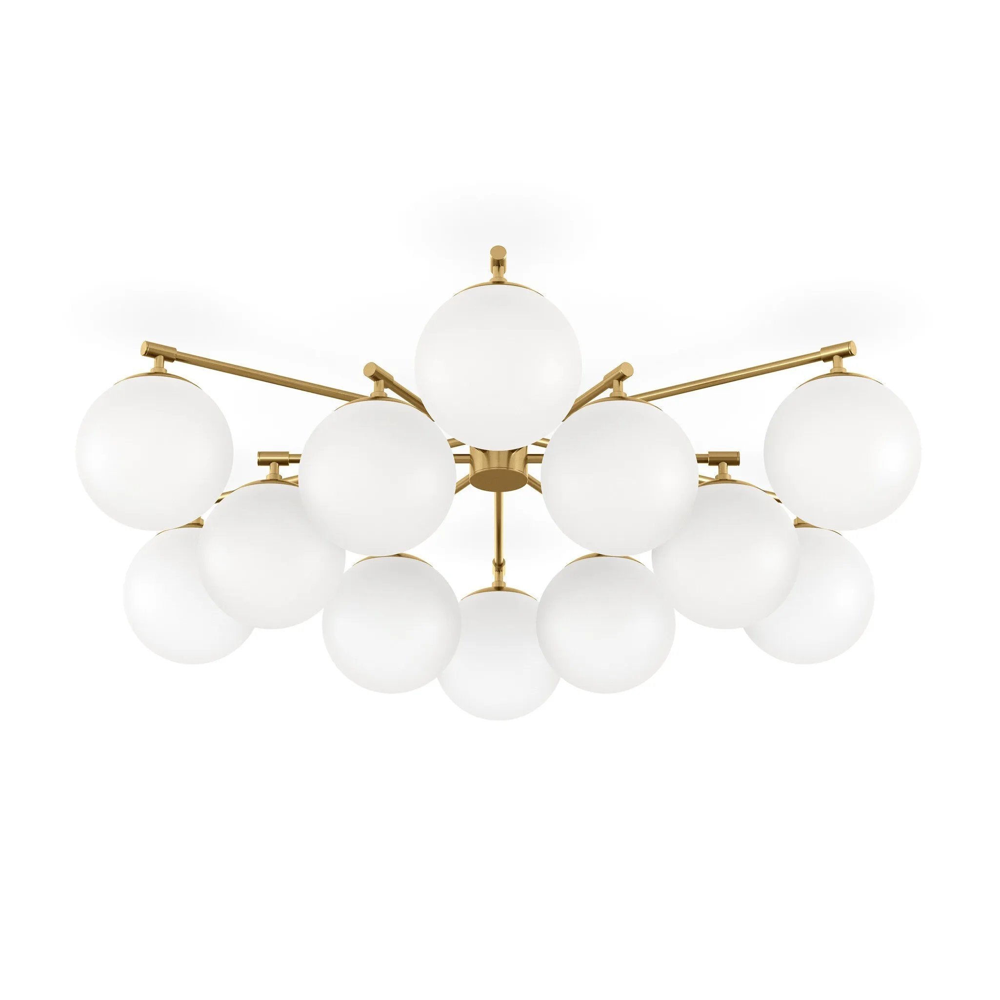 Featuring Orion Burnished Brass Round Chandelier by Four Hands at Amethyst Home. Matte glass spheres seem to extend and reach across smooth brass rods. Each globe is individually blown, shaped and sculpted by hand through a one-hour process. Matte globes are specially manufactured to evenly diffuse light. Brass and glass are 98% recyclable. Designed and sus. Amethyst Home provides interior design, new home construction design consulting, vintage area rugs, and lighting in the Charlotte metro area.