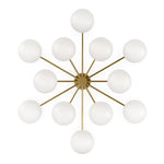 Featuring Orion Burnished Brass Round Chandelier by Four Hands at Amethyst Home. Matte glass spheres seem to extend and reach across smooth brass rods. Each globe is individually blown, shaped and sculpted by hand through a one-hour process. Matte globes are specially manufactured to evenly diffuse light. Brass and glass are 98% recyclable. Designed and sustain. Amethyst Home provides interior design, new home construction design consulting, vintage area rugs, and lighting in the Miami metro area.